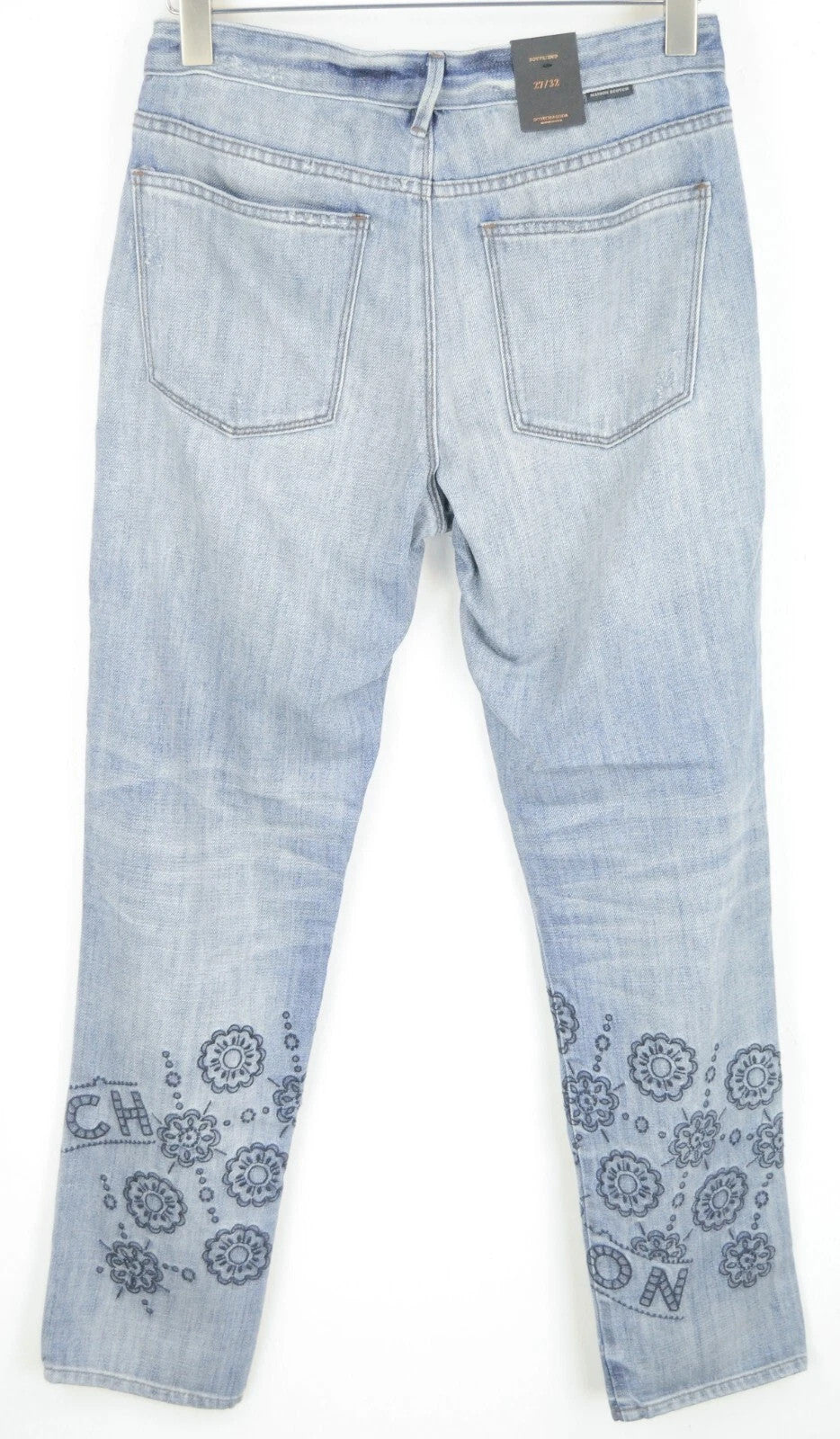 MAISON SCOTCH Women Jeans W27/L32 Boyfriend Fit Blue Washed Logo Embroidered