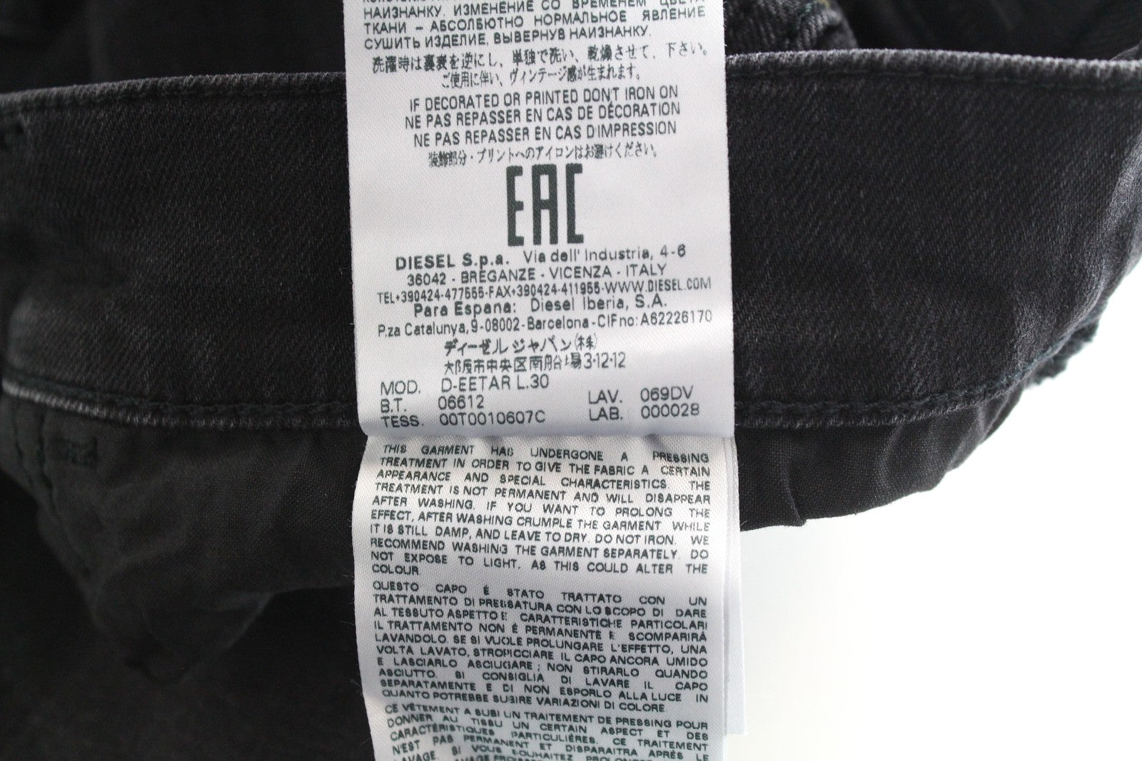 DIESEL D-Eetar 069DV Men Jeans W29/L30 Taper Fit Distressed Cotton Stretch Grey