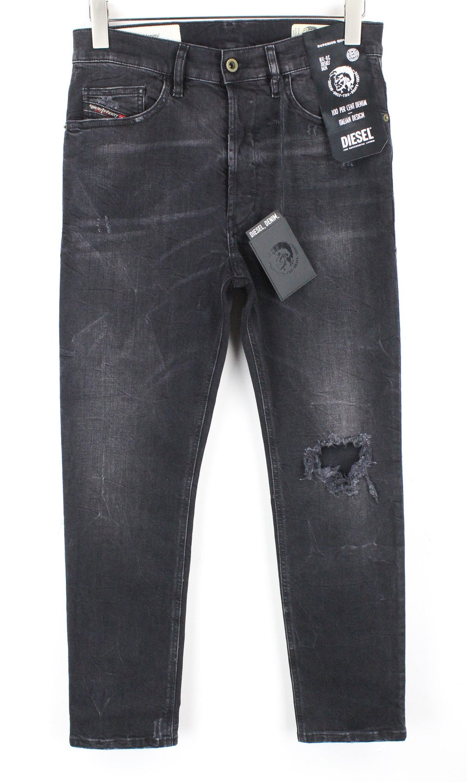 DIESEL D-Eetar 069DV Men Jeans W29/L34 Taper Distressed Cotton Stretch Grey