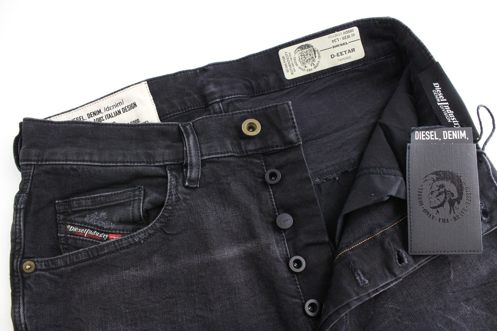 DIESEL D-Eetar 069DV Men Jeans W29/L34 Taper Distressed Cotton Stretch Grey