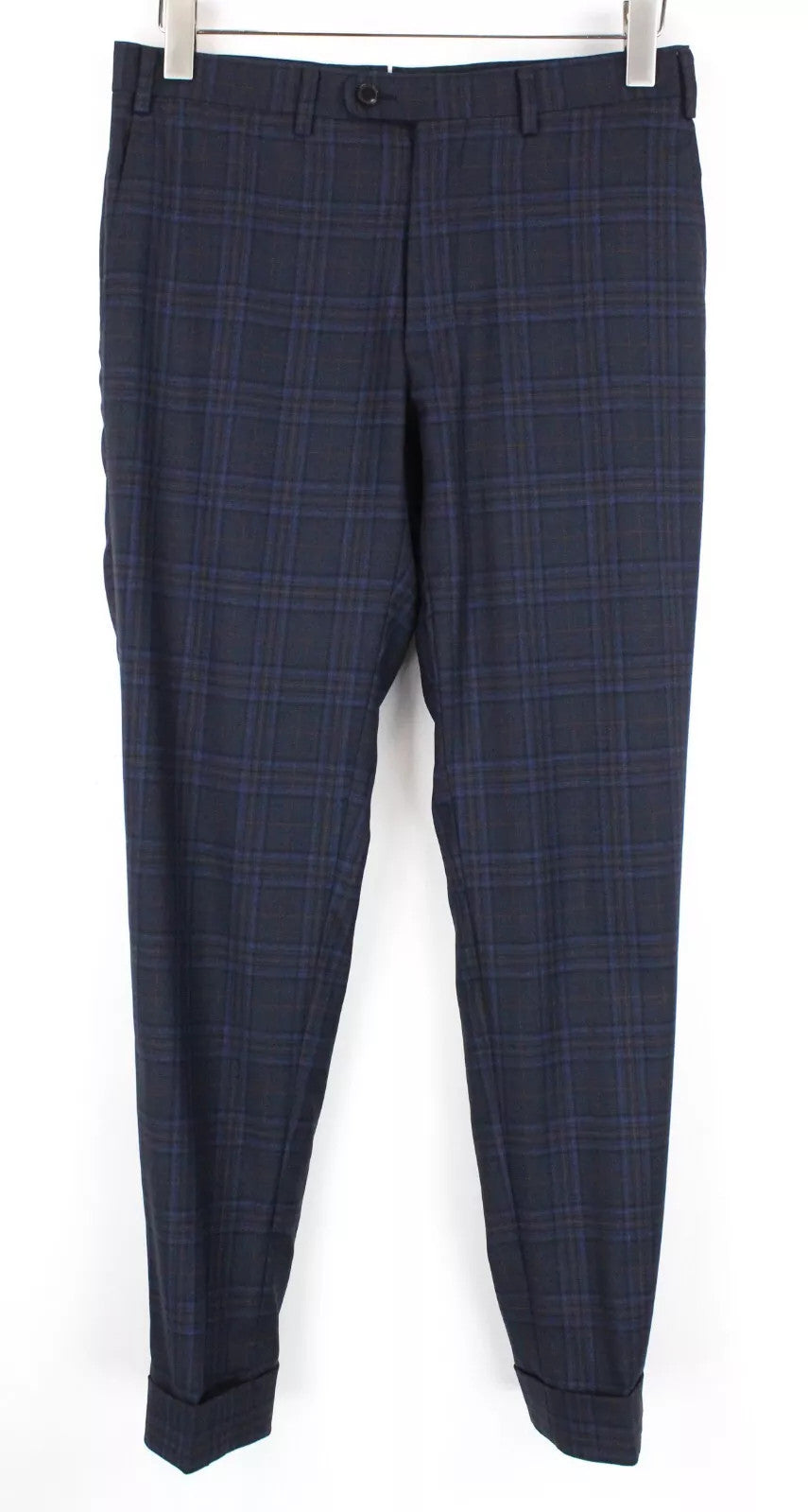 SUITSUPPLY Lazio Men Trousers UK36 Blue Pure Wool Checked Lined Pleated