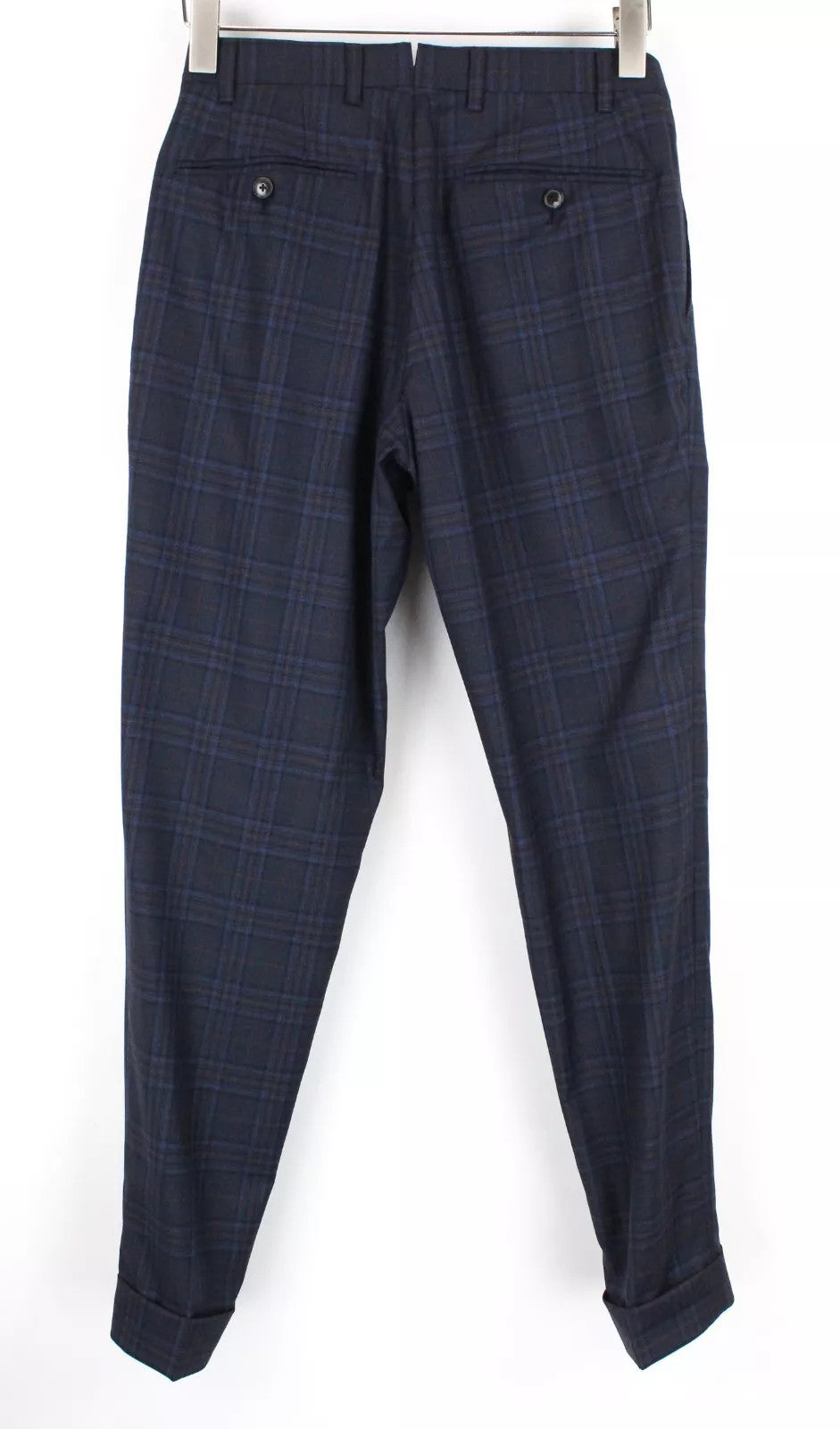 SUITSUPPLY Lazio Men Trousers UK36 Blue Pure Wool Checked Lined Pleated