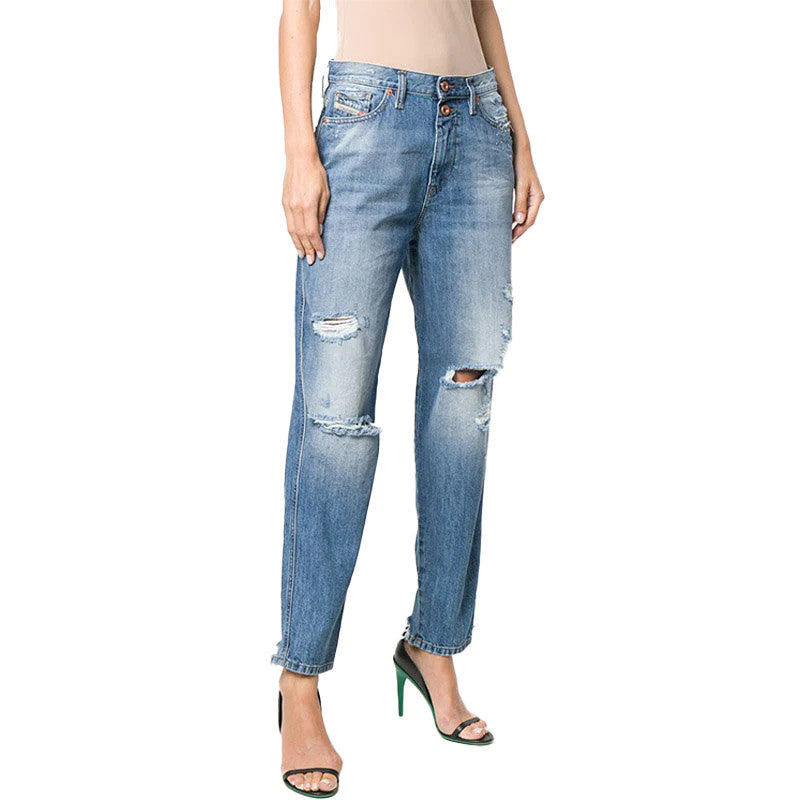 DIESEL Alys 084ZE Women Jeans W28/L30 Straight Fit Blue Pure Cotton Distressed