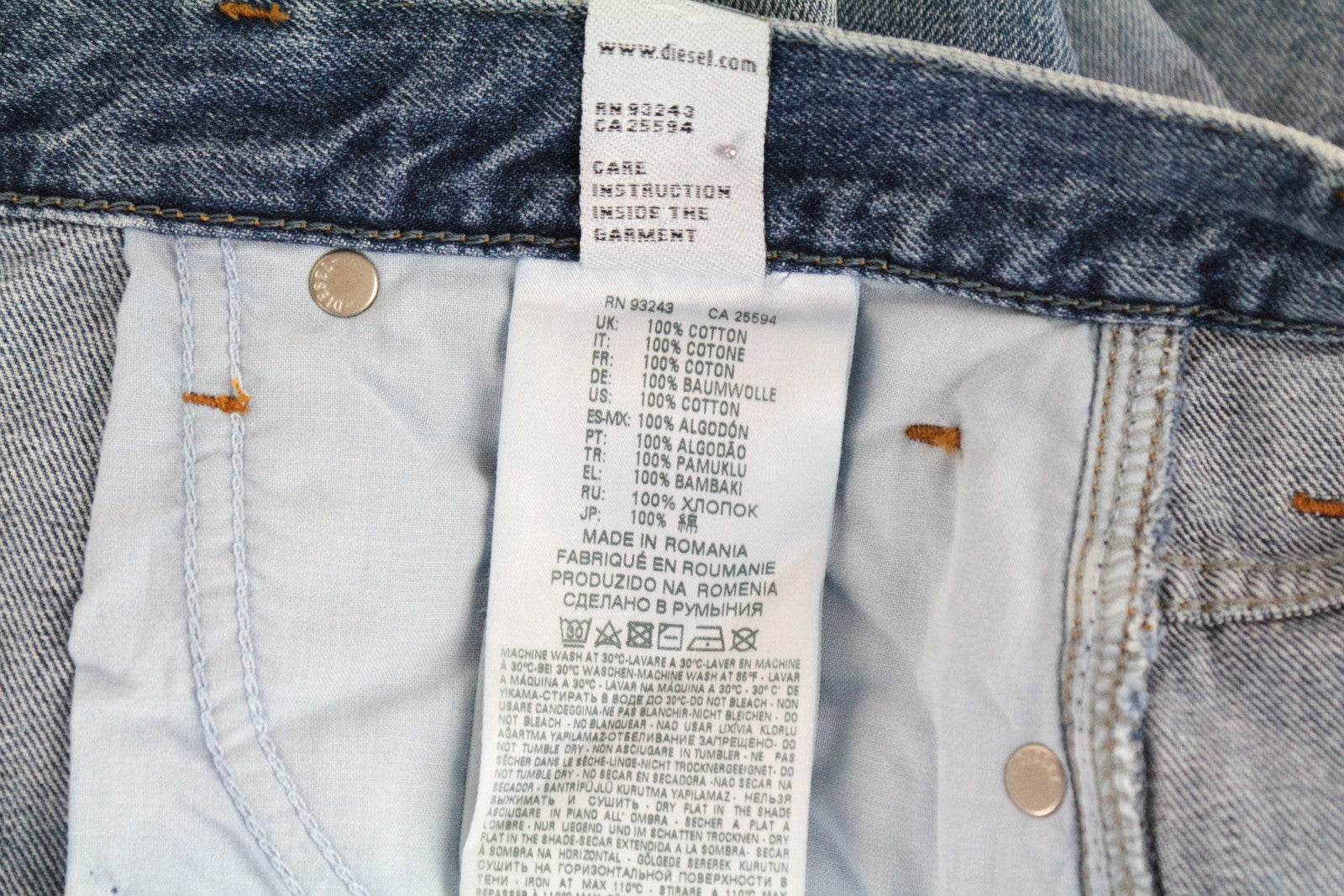 DIESEL Alys 084ZE Women Jeans W28/L30 Straight Fit Blue Pure Cotton Distressed