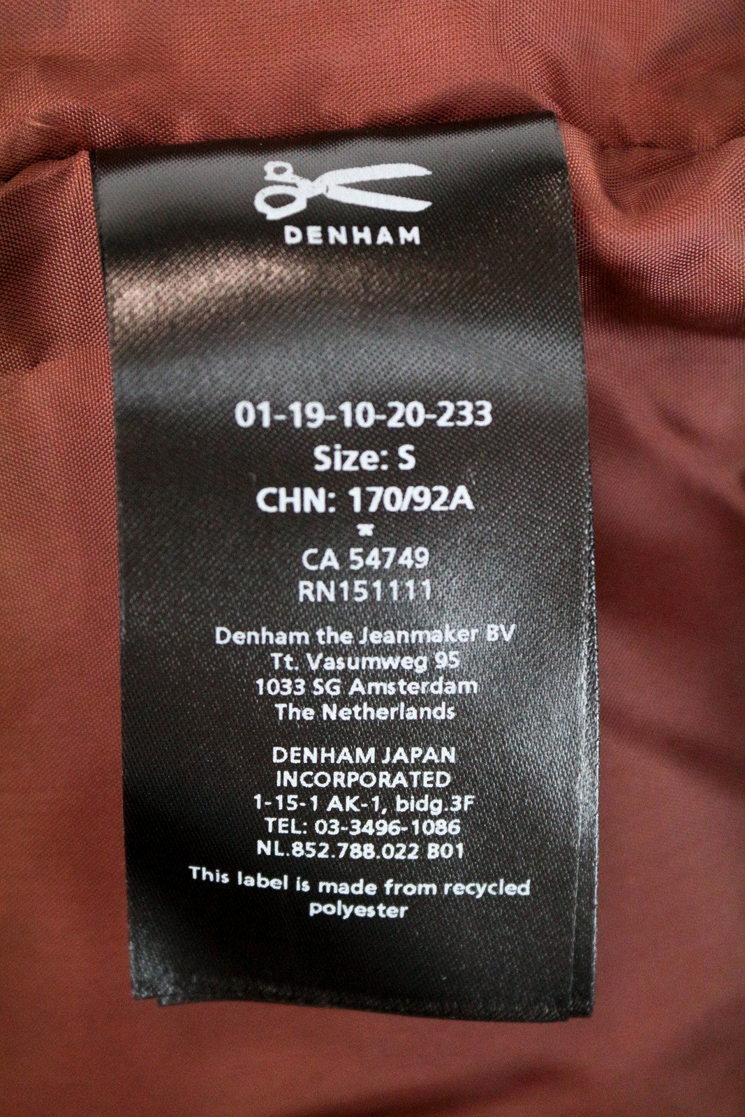 DENHAM Dream Men Jacket S Orange Single-Breasted Padded Lined Long Sleeve
