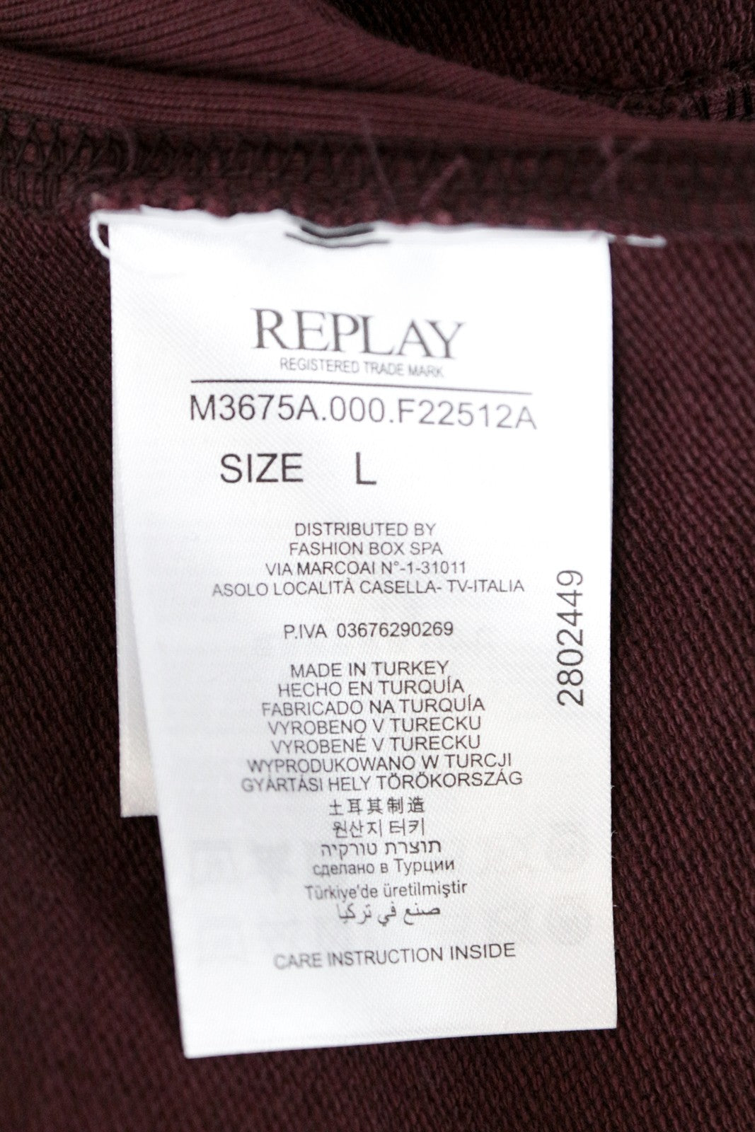 REPLAY Men Sweatshirt L Burgundy Red Casual Cotton Logo Long Sleeved Pull On