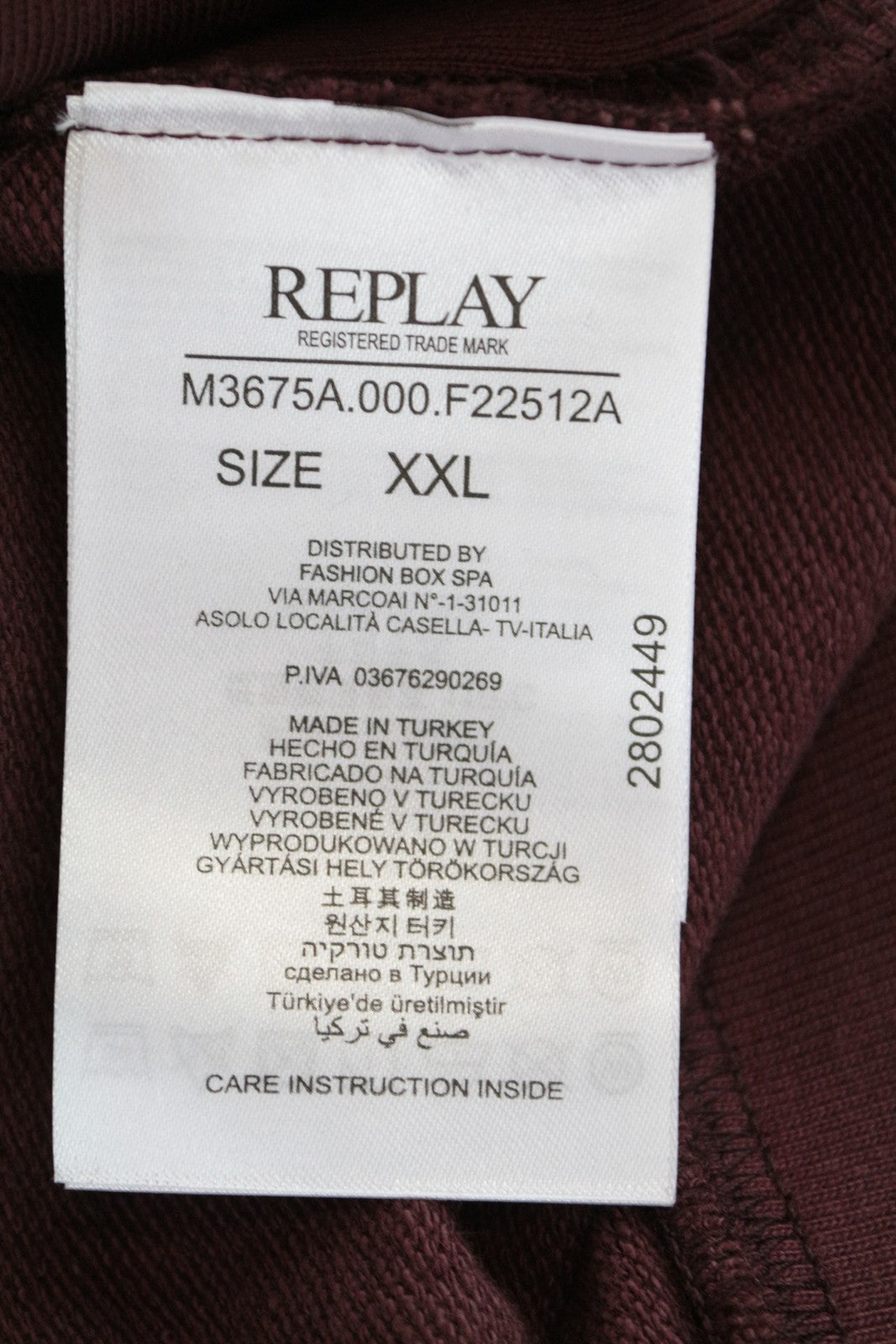 REPLAY Men Sweatshirt 2XL Burgundy Red Casual Cotton Logo Long Sleeve Pull On