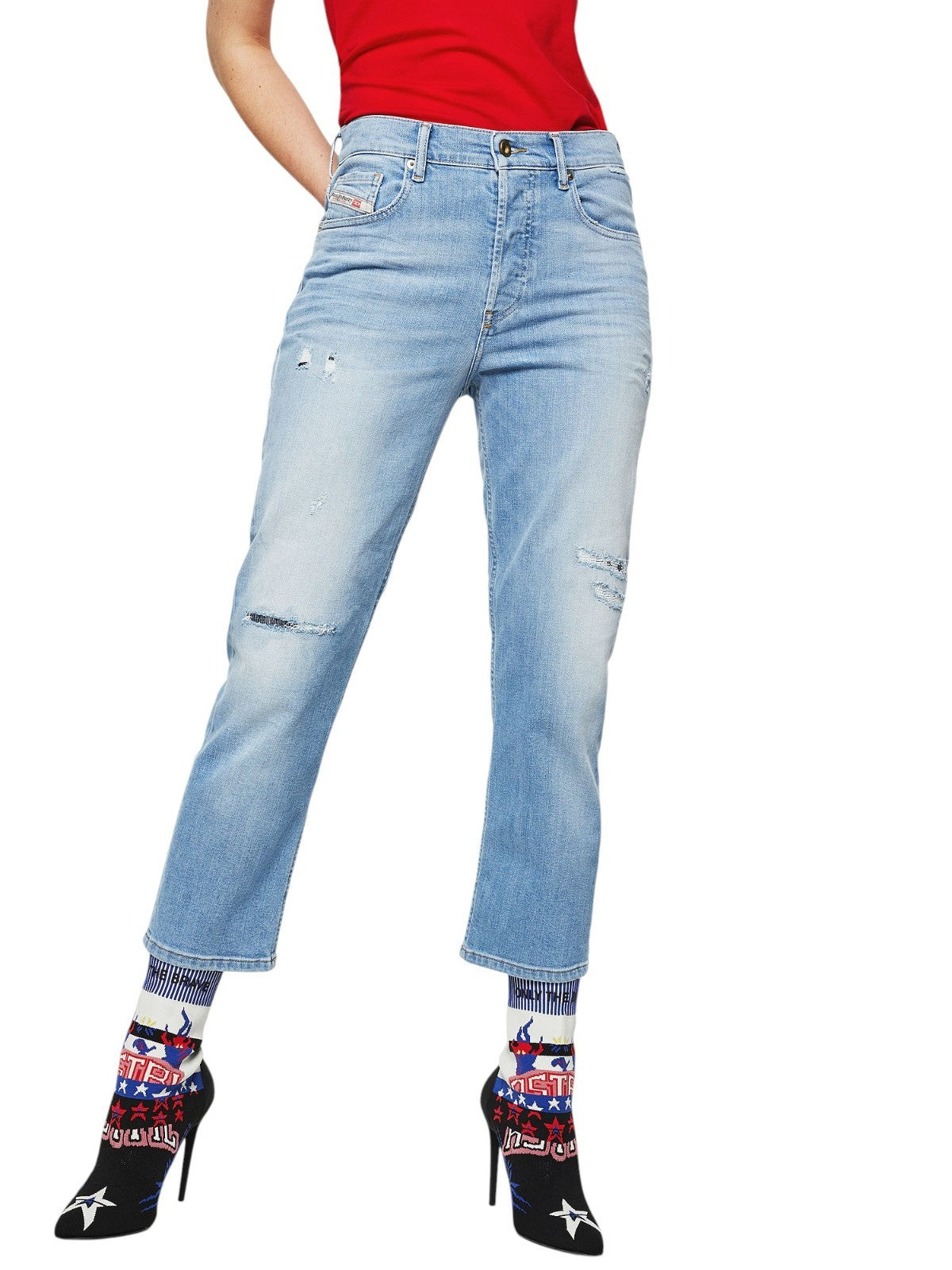 DIESEL Aryel 0890D Women Jeans W24/L32 Regular Straight Girls Blue Distress