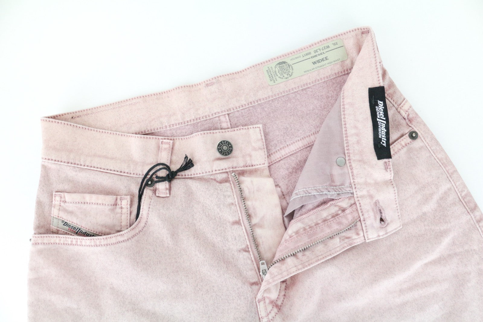DIESEL Widee 0091T Women Jeans W27/L30 Light Pink Stretch Flared Straight Fit