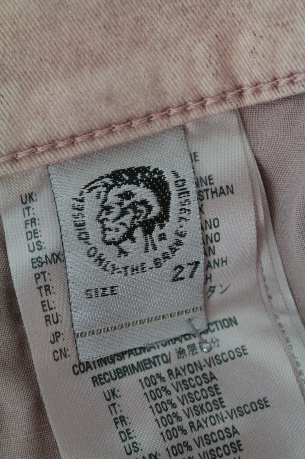 DIESEL Widee 0091T Women Jeans W27/L30 Light Pink Stretch Flared Straight Fit