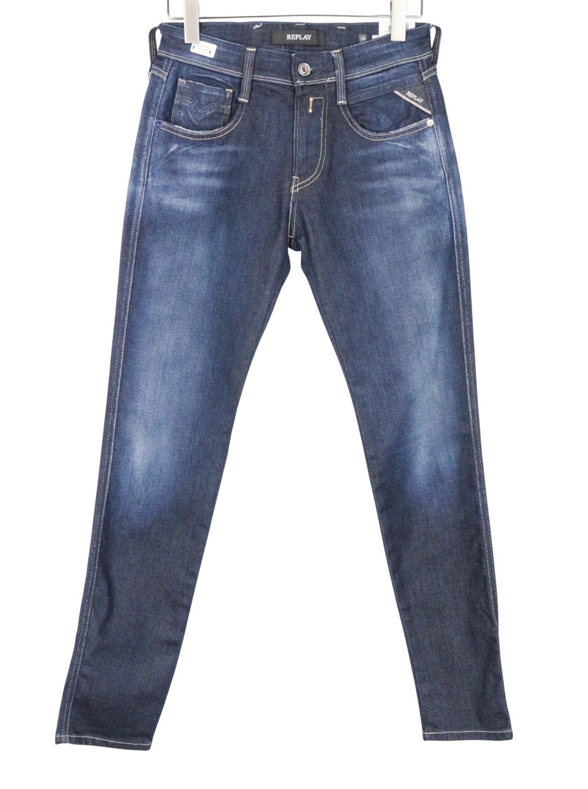 REPLAY Anbass Men Jeans W29/L32 Zippered Dark Blue Washed Stretch Slim Classic