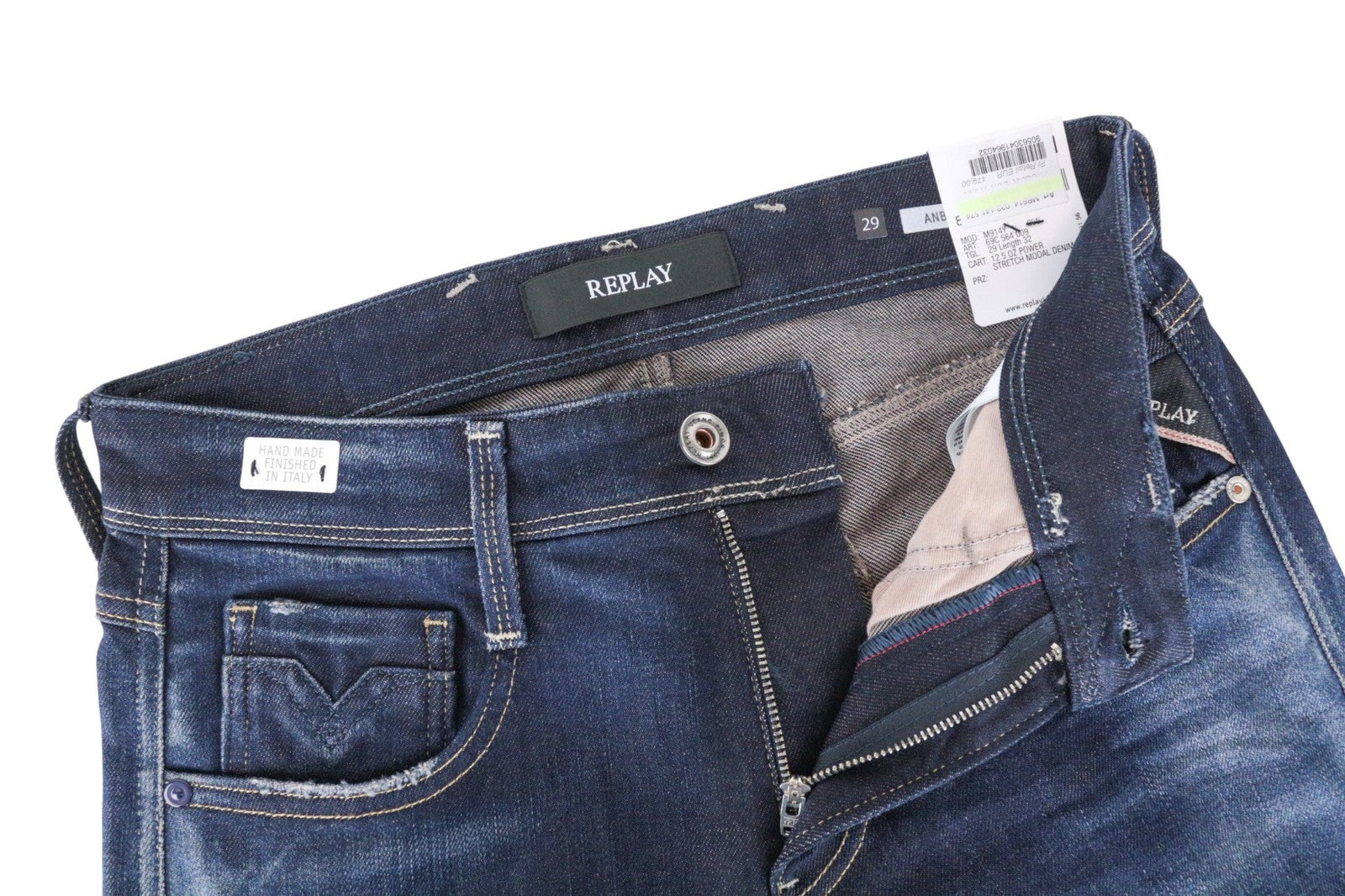 REPLAY Anbass Men Jeans W29/L32 Zippered Dark Blue Washed Stretch Slim Classic