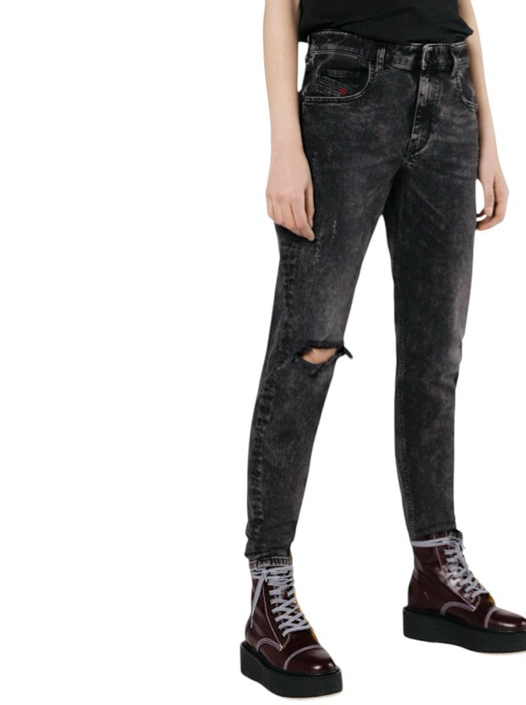 DIESEL Neekhol 069AB Women Jeans W24/L32 Straight Grey Stretch Ripped Girls