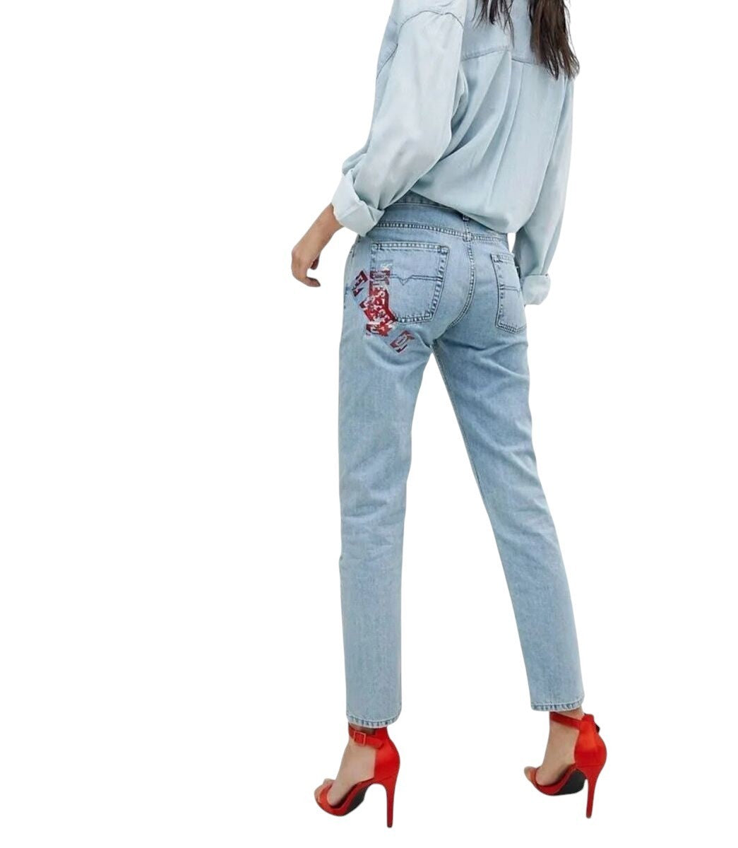 DIESEL Neekhol 084SX Women Jeans W24/L32 Straight Washed Pure Cotton Blue Girls