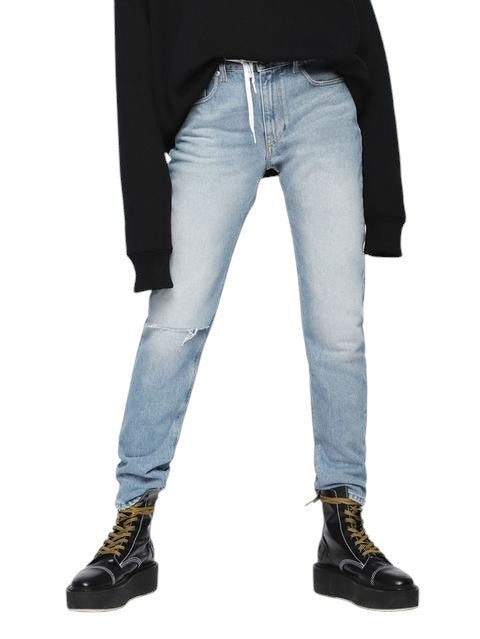 DIESEL Neekhol 0076J Women Jeans W25/L30 Straight Distressed Pure Cotton Blue