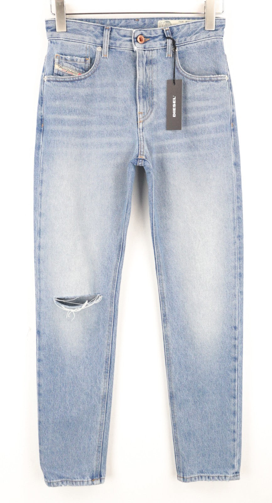 DIESEL Neekhol 0076J Women Jeans W25/L30 Straight Distressed Pure Cotton Blue