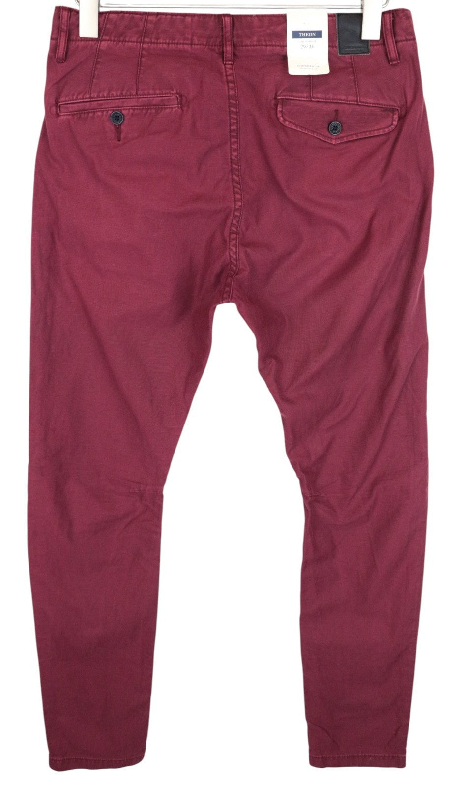 SCOTCH & SODA Theon Men Trousers W29/L34 Slim Tapered Non-Stretch Dyed Burgundy