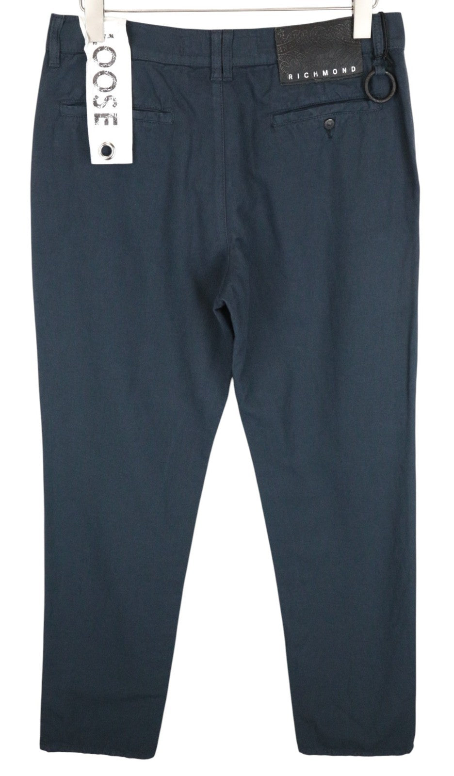 RICHMOND Men Trousers IT48 Loose Fit Buttoned Pleated Chino Classic Blue Linen