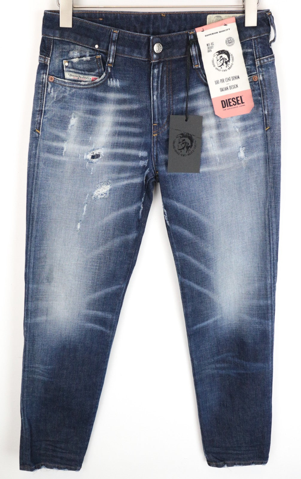 DIESEL D-Rifty 0092I Men Jeans W28/L34 Slim Distressed Cotton Stretch Blue