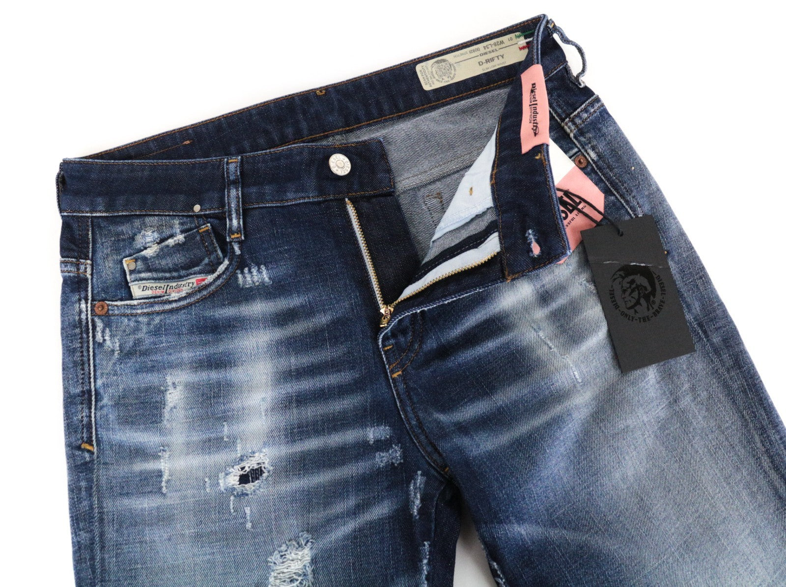 DIESEL D-Rifty 0092I Men Jeans W28/L34 Slim Distressed Cotton Stretch Blue