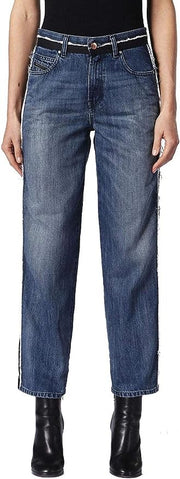 DIESEL Niclah-E 084TE Women Jeans W25/L32 Straight Fit Pure Cotton Blue Wash