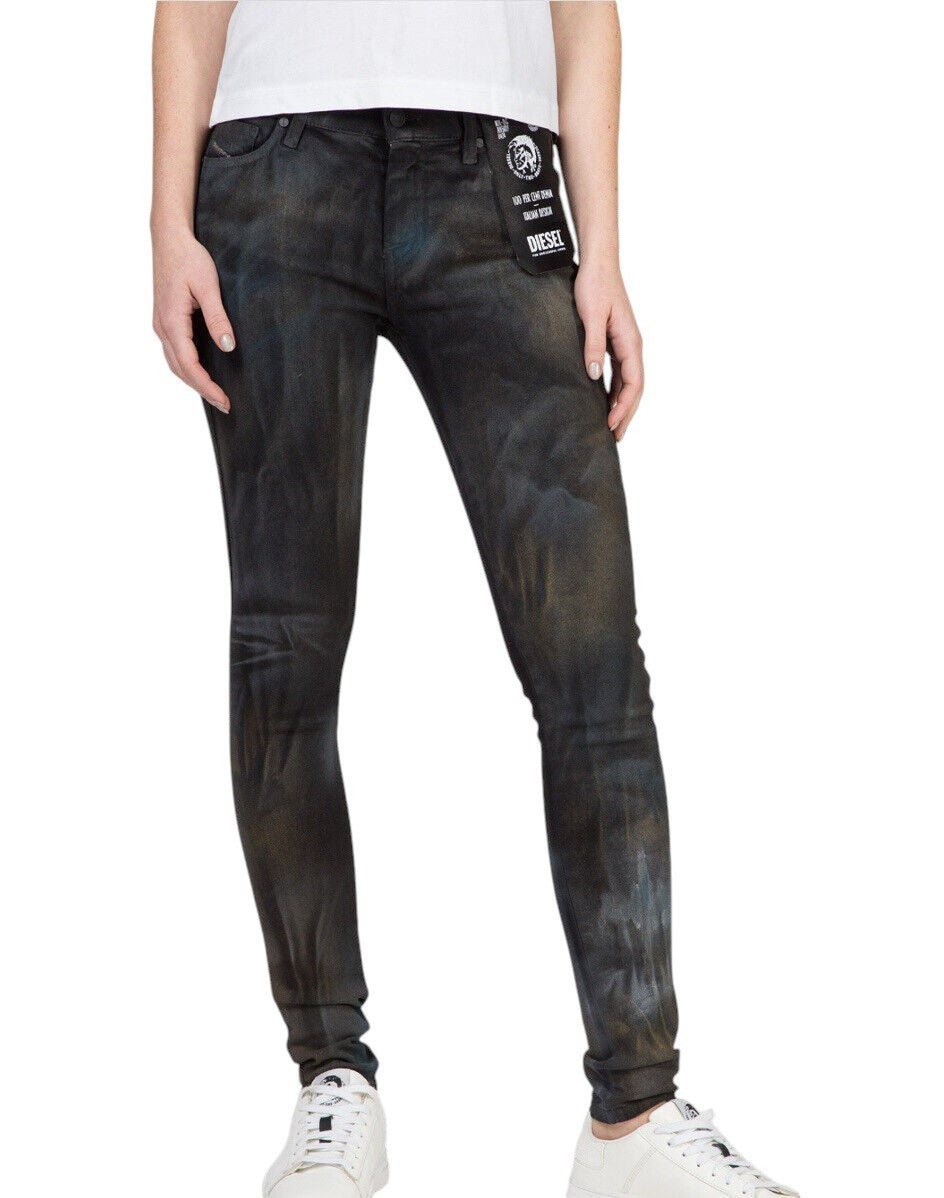 DIESEL Slandy-SP2 069IV Women Jeans W25/L32 Super Slim-Skinny Fit Grey Stretch