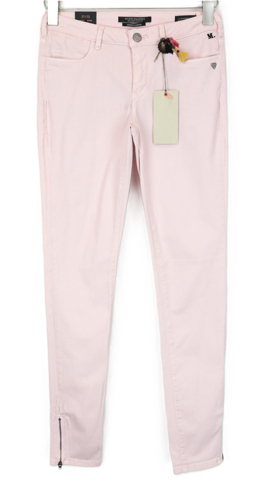 MAISON SCOTCH La Bohemienne Women Jeans W27/L32 Skinny Fit Pastel Pink Zip Hems