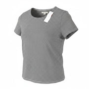 AMERICAN EAGLE OUTFITTERS Women T-Shirt L Black Plaid Pattern Crew Short Sleeve