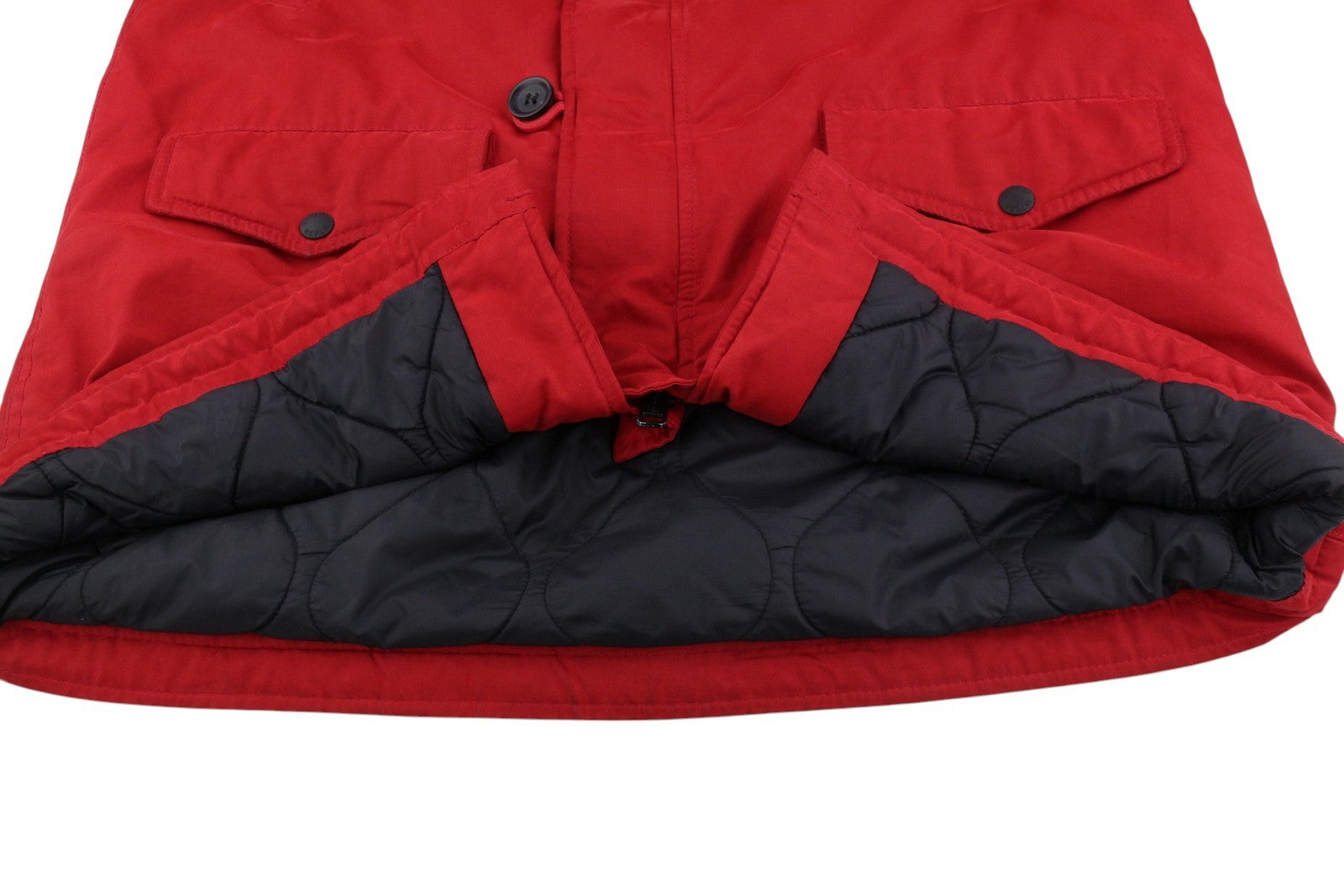 REPLAY M8869 Men Jacket XL Red Hooded Padded Full Zip Mid Length Parka