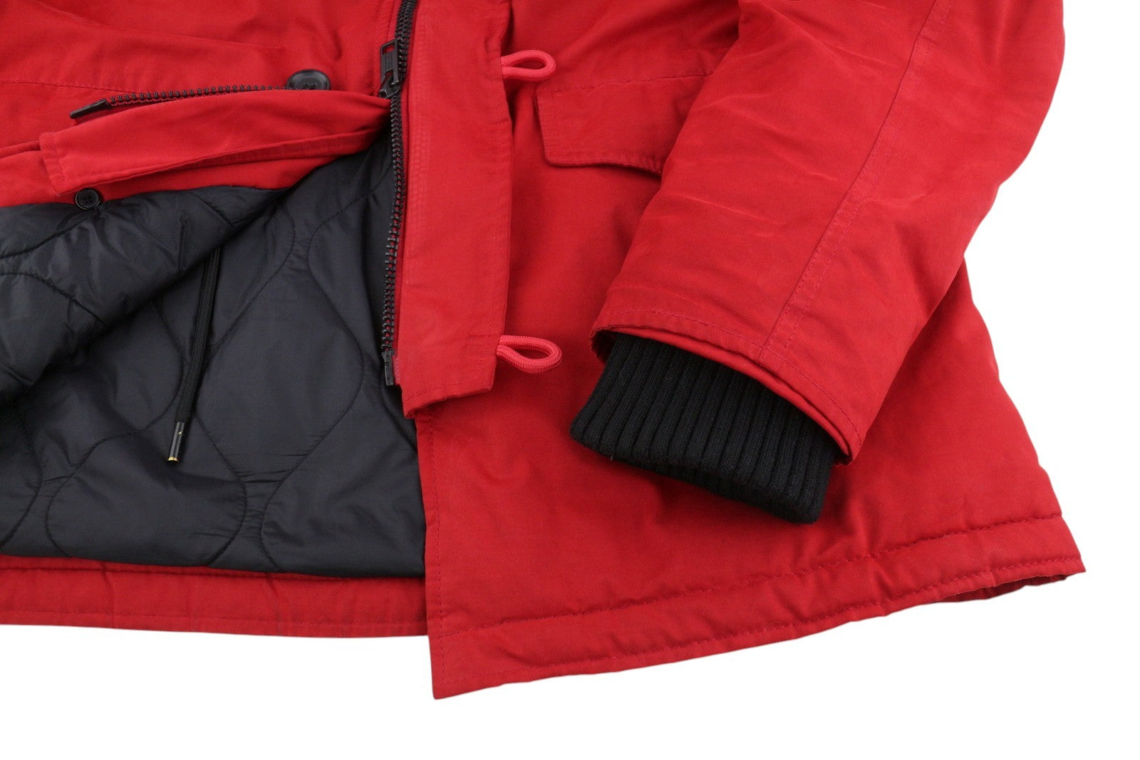 REPLAY M8869 Men Jacket XL Red Hooded Padded Full Zip Mid Length Parka