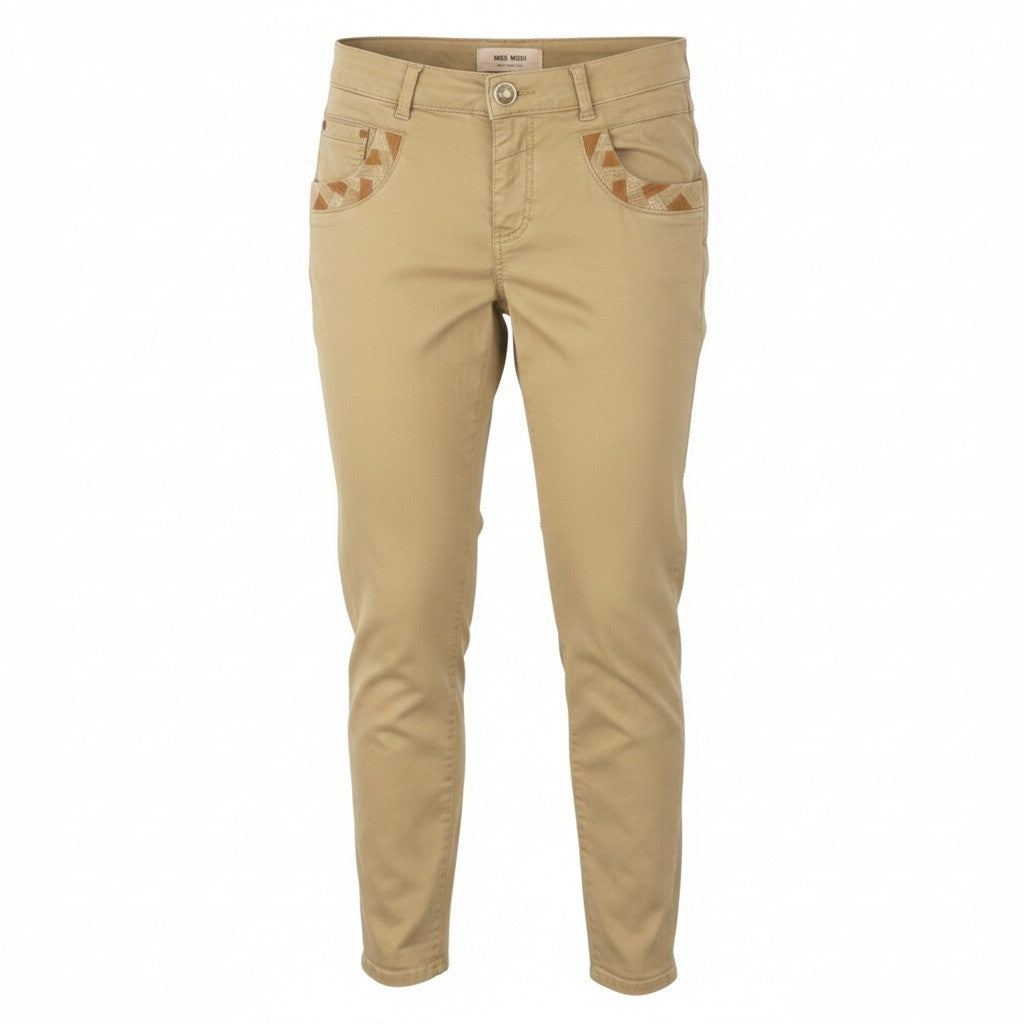 MOS MOSH Naomi D'cor Women Trousers W27 Beige Zip Fly Skinny Fit