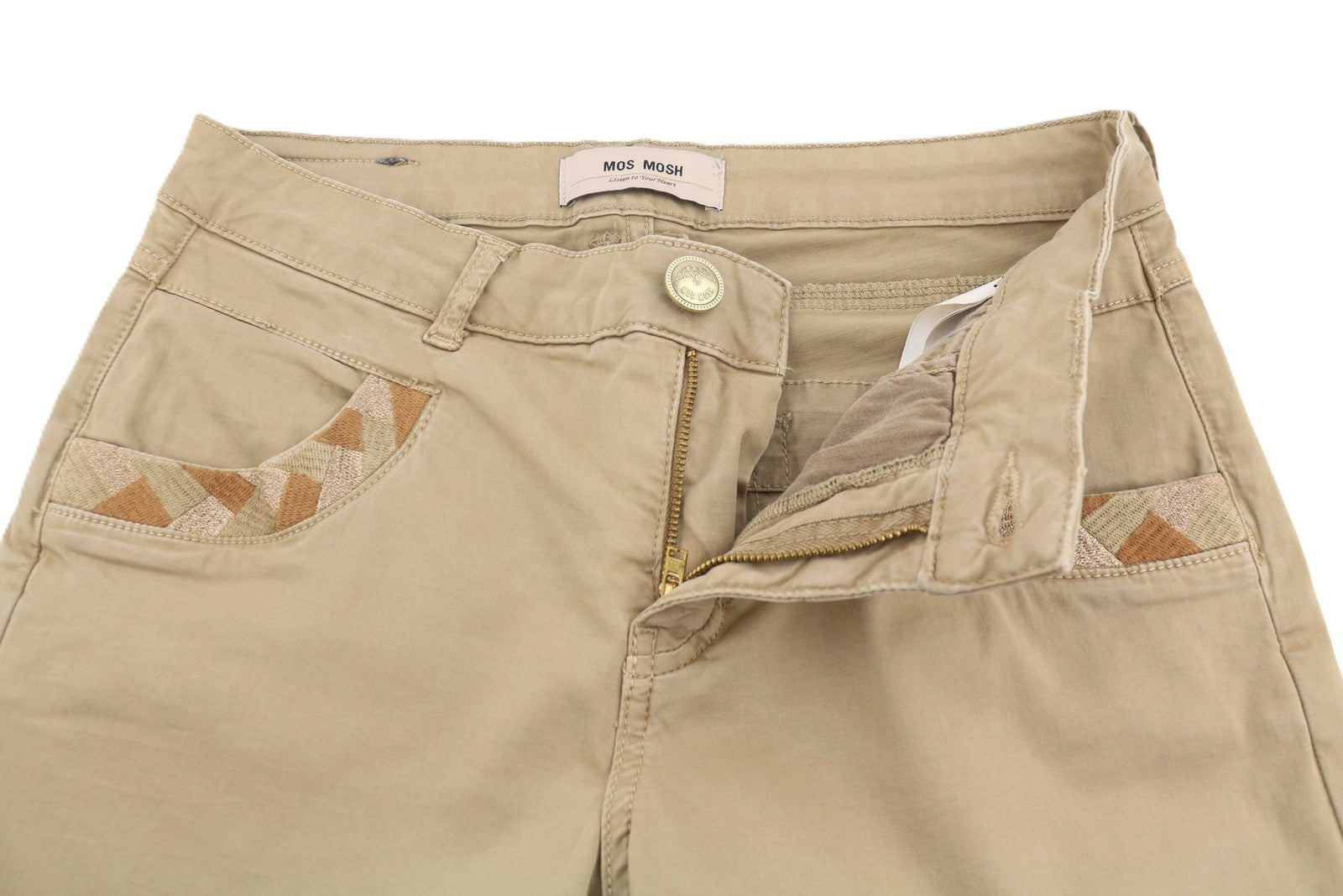 MOS MOSH Naomi D'cor Women Trousers W27 Beige Zip Fly Skinny Fit