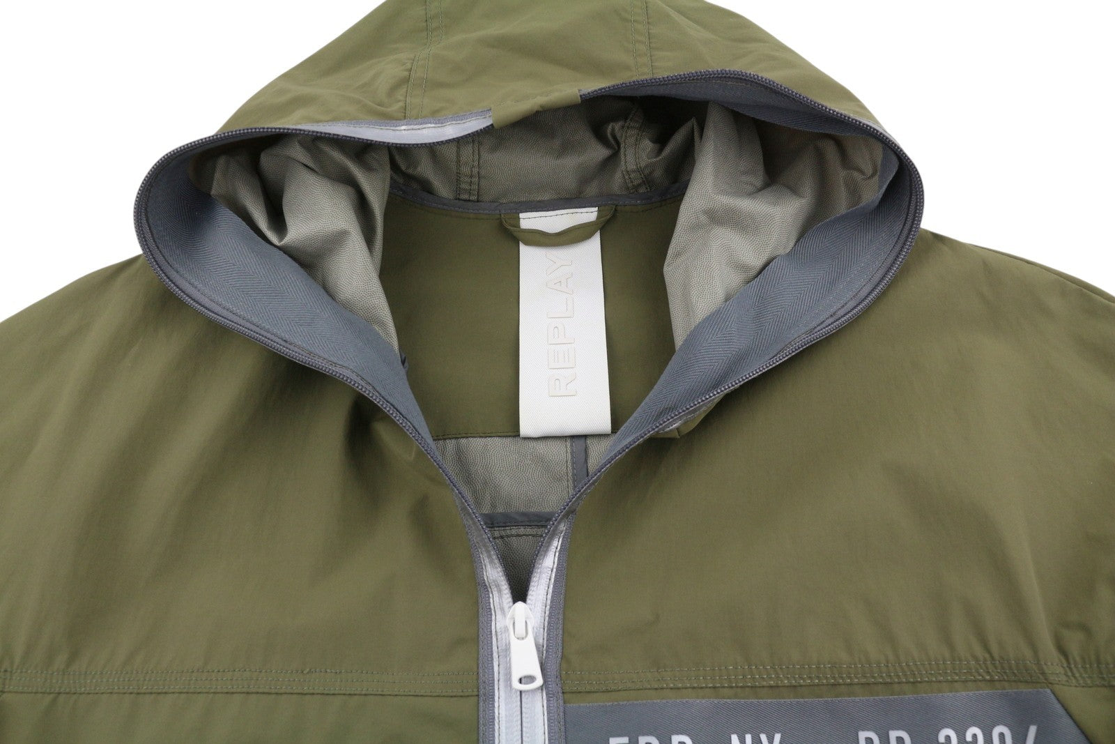 REPLAY M8061 Men Jacket L Khaki Green Full Zip Hooded Unlined Lightweight