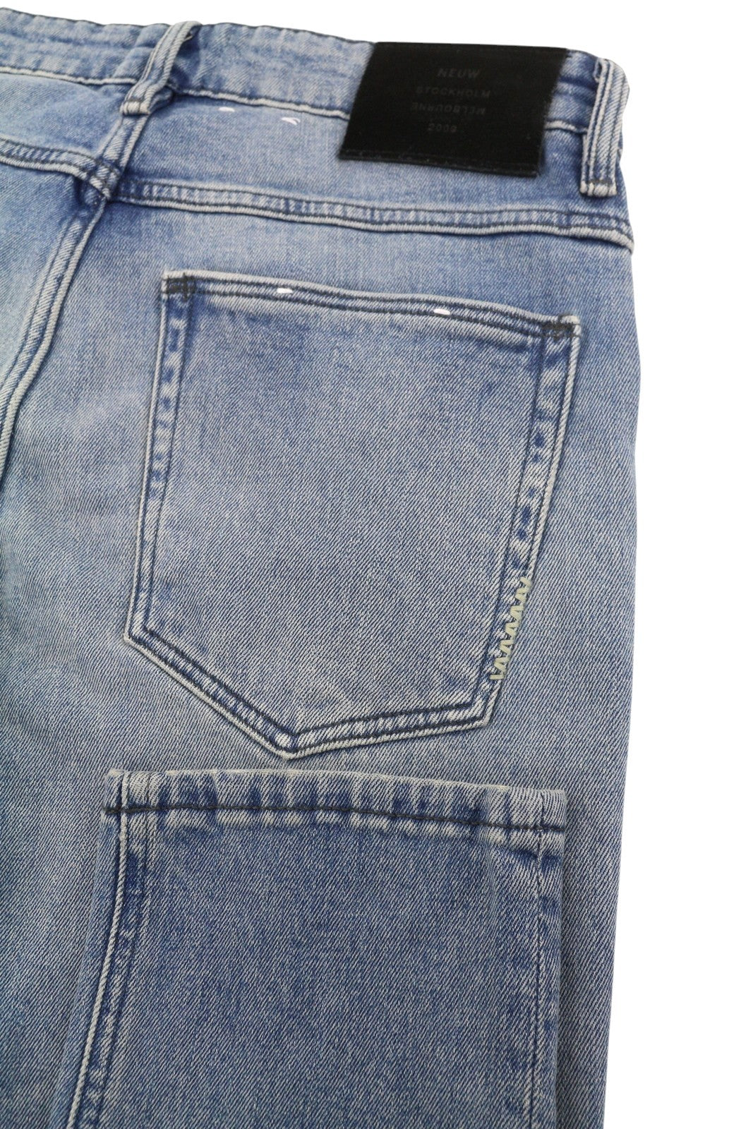 NEUW Lou Slim Men Jeans W28/L32 Blue Whiskers Faded Button Fly Denim