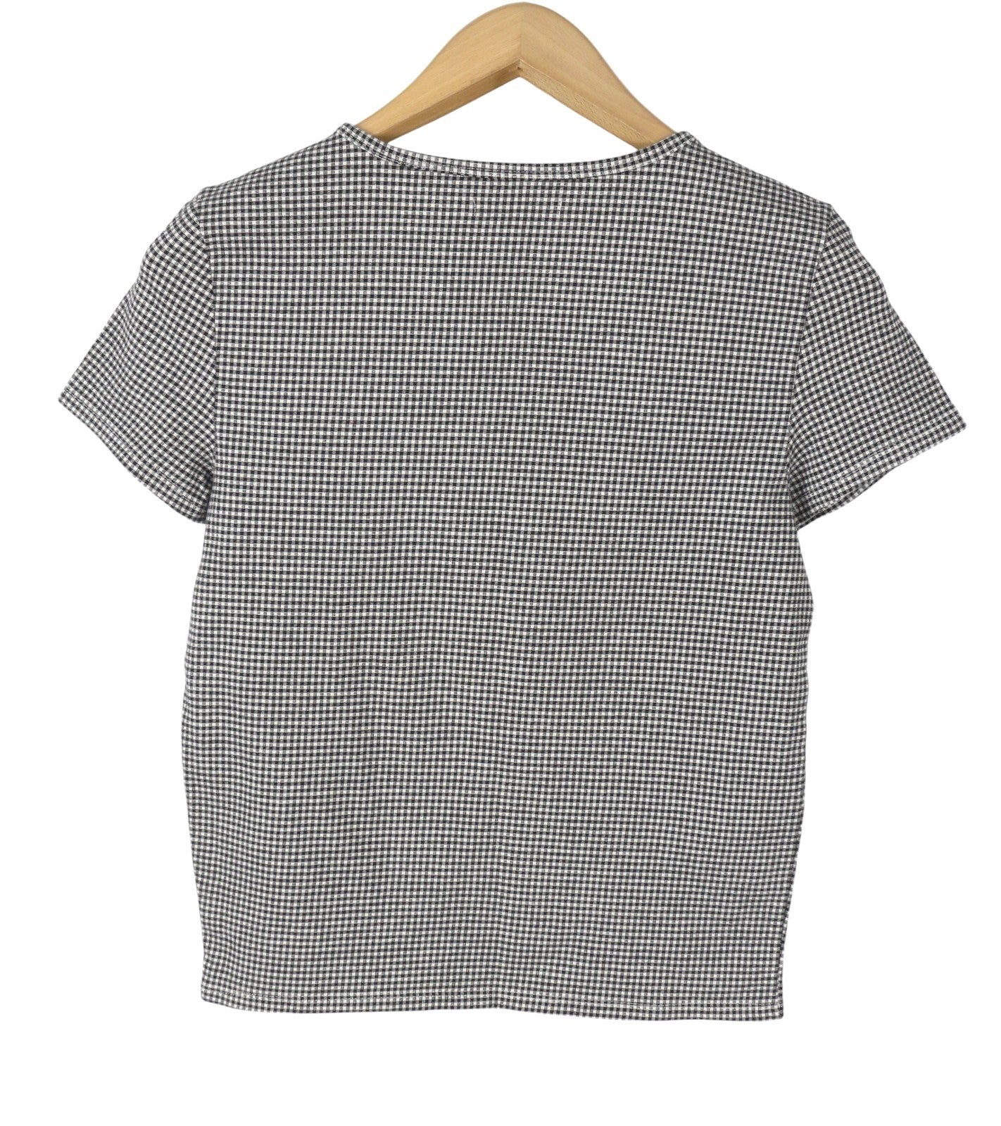 AMERICAN EAGLE OUTFITTERS Women T-Shirt M Black Plaid Pattern Crew Short Sleeve
