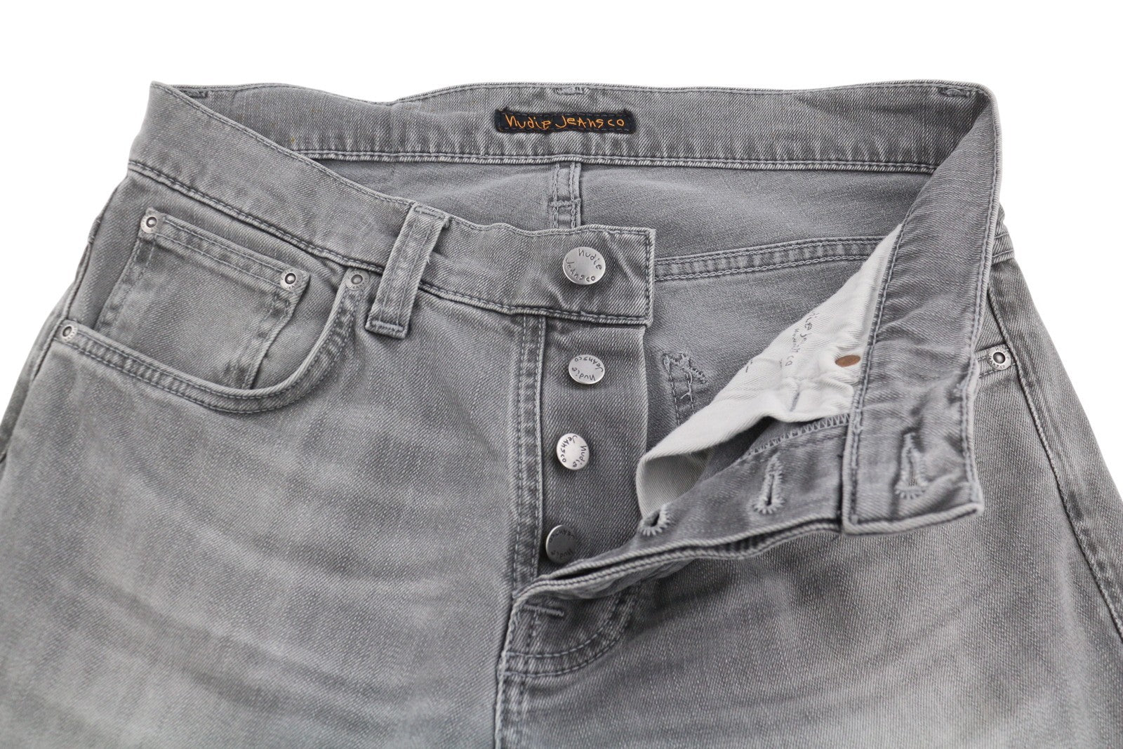 NUDIE JEANS Grim Tim Men Jeans W30/L30 Grey Wave Organic Whiskers Faded Slim