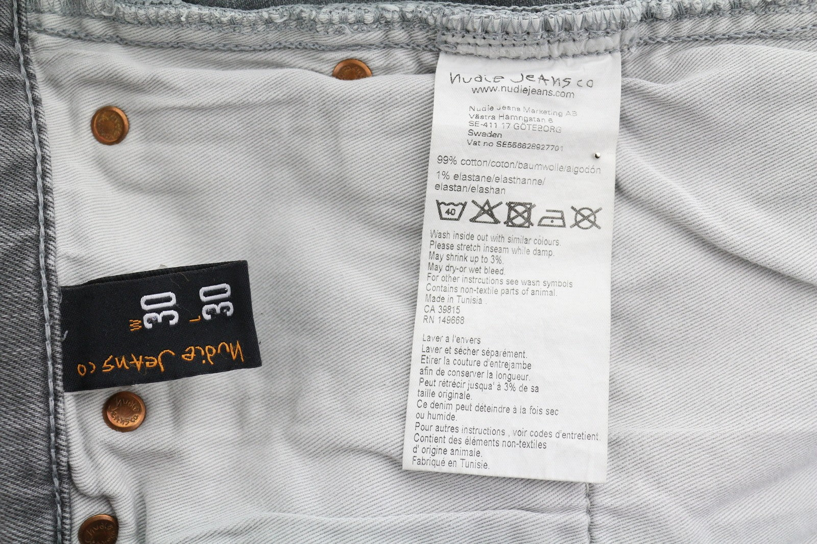 NUDIE JEANS Grim Tim Men Jeans W30/L30 Grey Wave Organic Whiskers Faded Slim