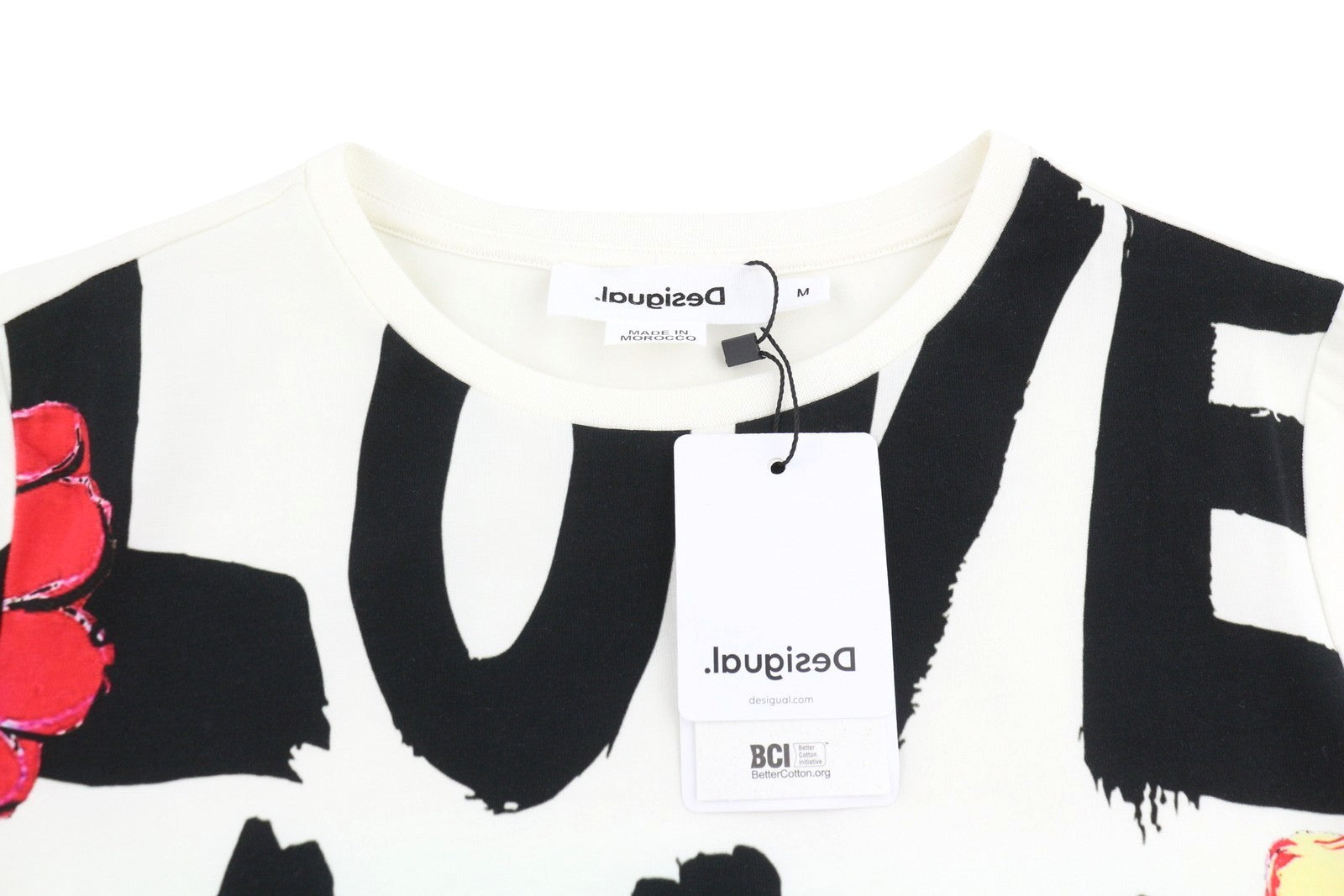 DESIGUAL Love All You Are Women Dress M White Patterned Tricot Short Sleeve