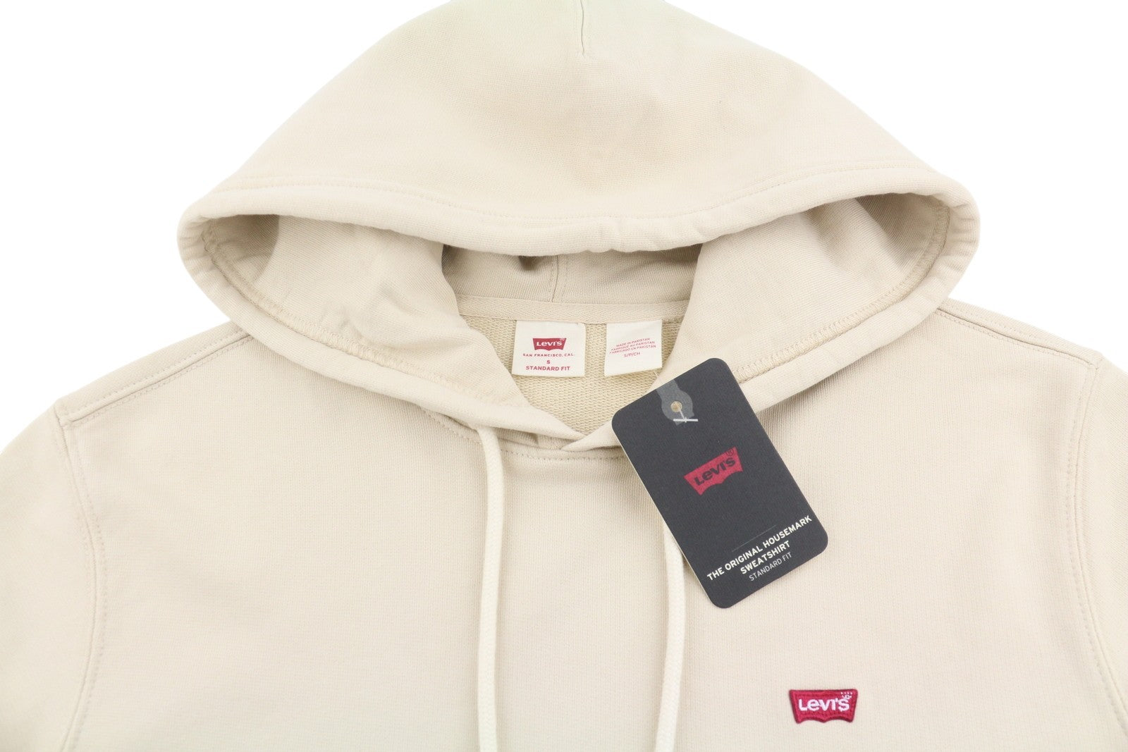 LEVI'S Standard Fit Men Hoodie S Beige Kangaroo Pocket Pull On