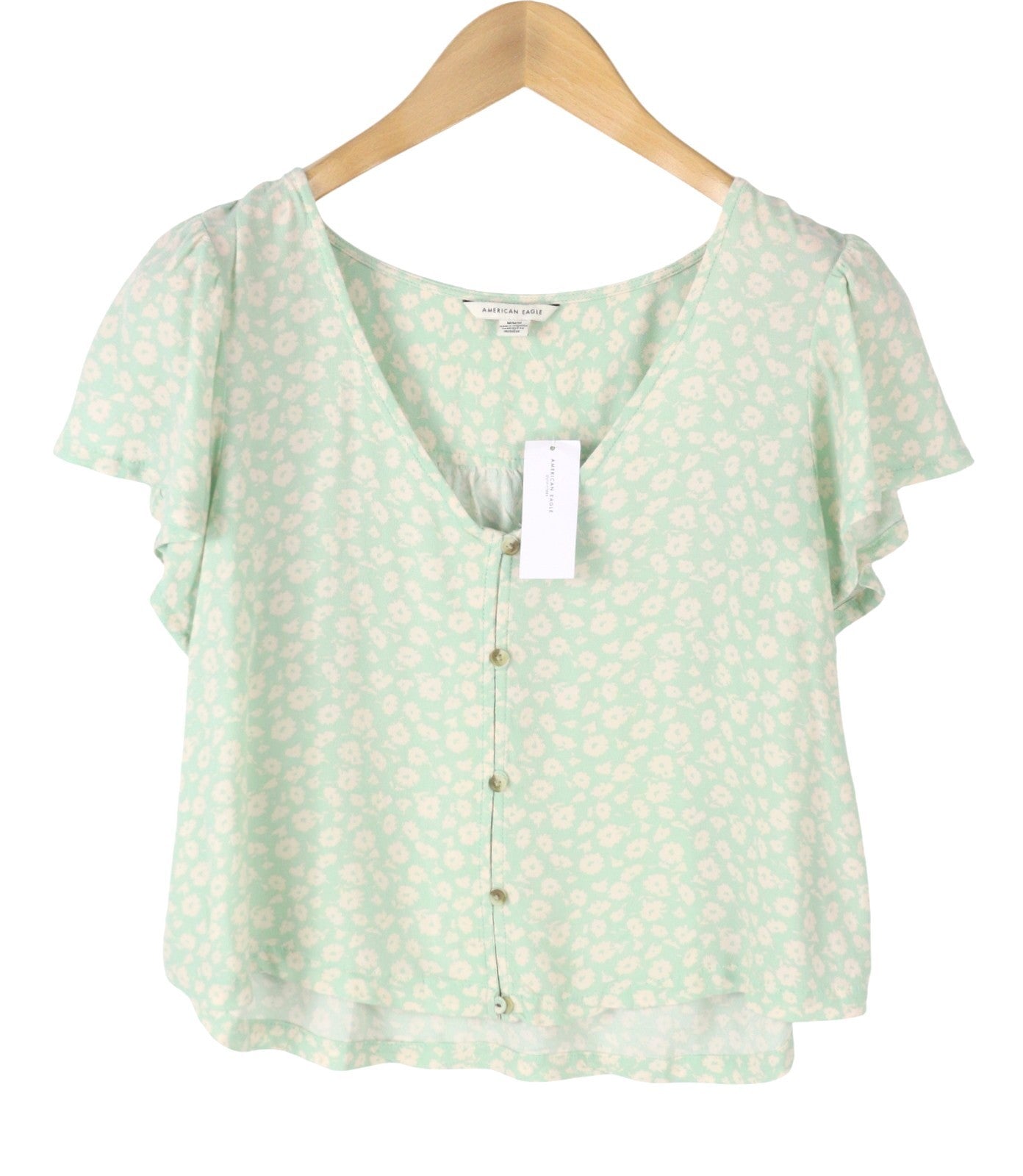 AMERICAN EAGLE OUTFITTERS Women Blouse M Floral Print Button-Up Short Sleeve