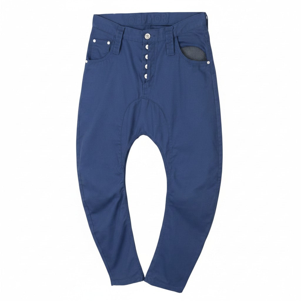 HUMOR Santiago Men Trousers W33 Blue Drop Crotch Button Fly Slim Fit