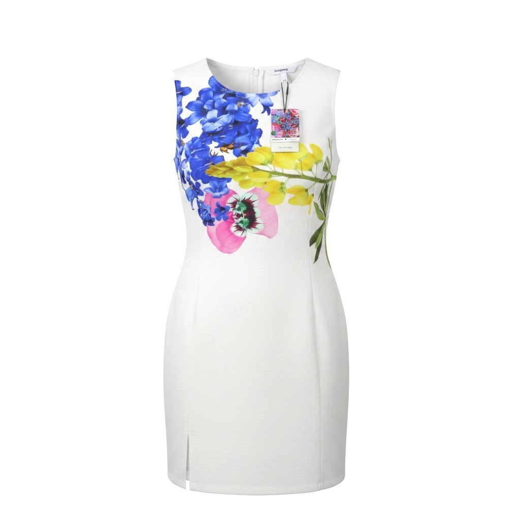 DESIGUAL Audrey Women Dress XS White Floral Pattern Mini Sleeveless