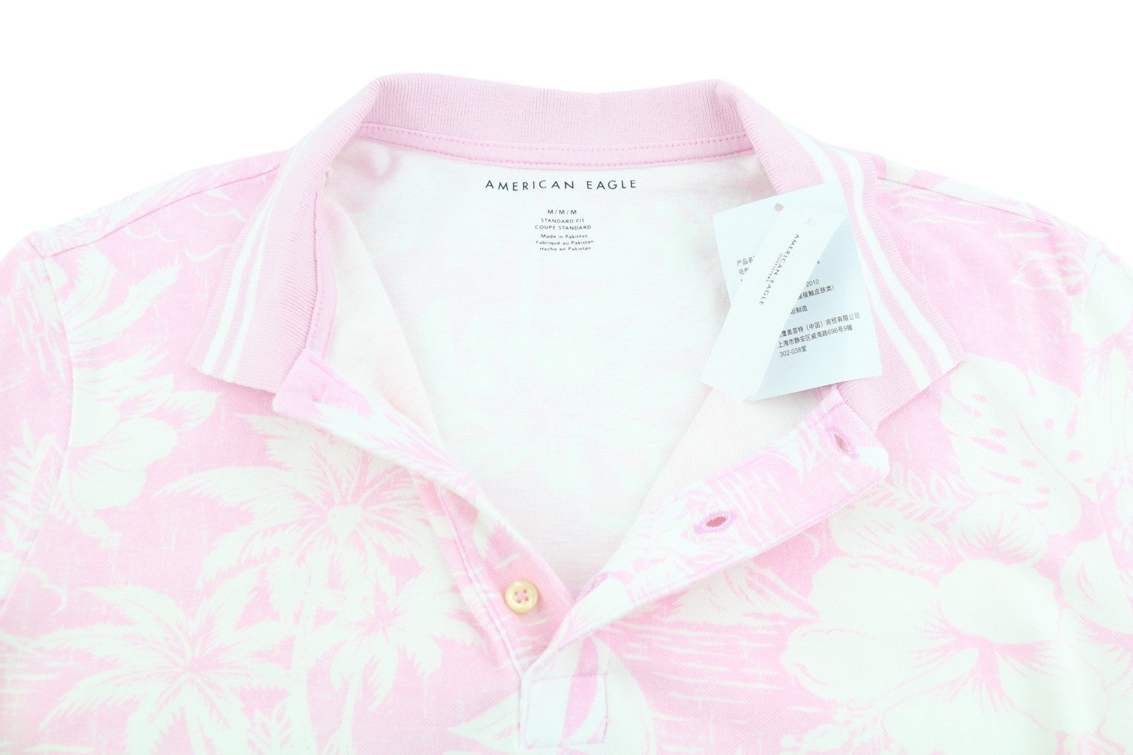 AMERICAN EAGLE OUTFITTERS Men Polos M Pink Floral Pattern Short Sleeves