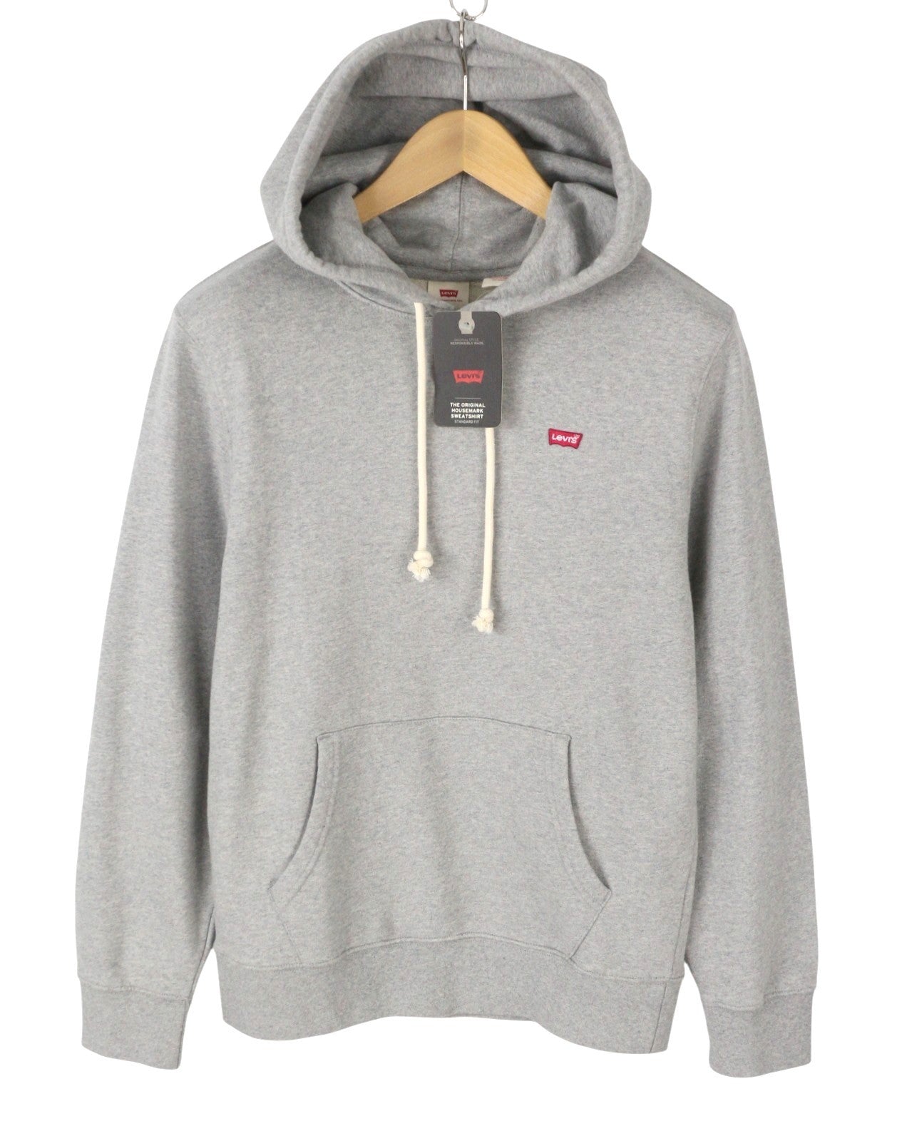 LEVI'S Standard Fit Men Hoodie XS Melange Grey Kangaroo Pocket Pull On