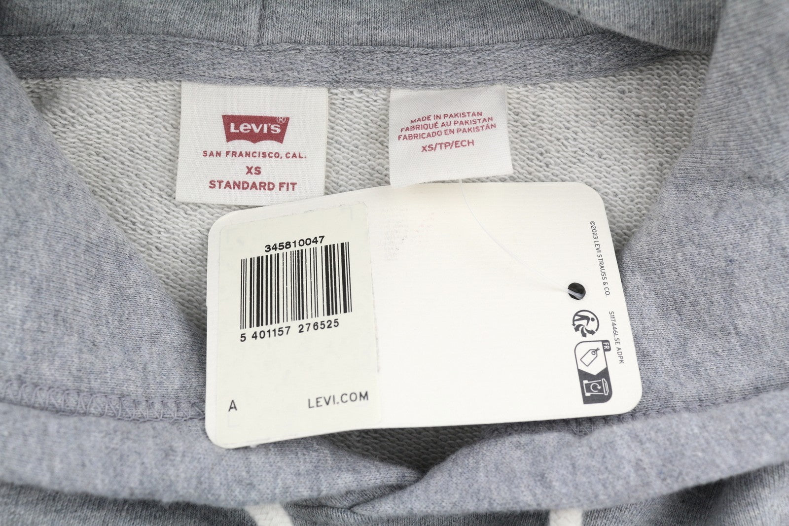 LEVI'S Standard Fit Men Hoodie XS Melange Grey Kangaroo Pocket Pull On