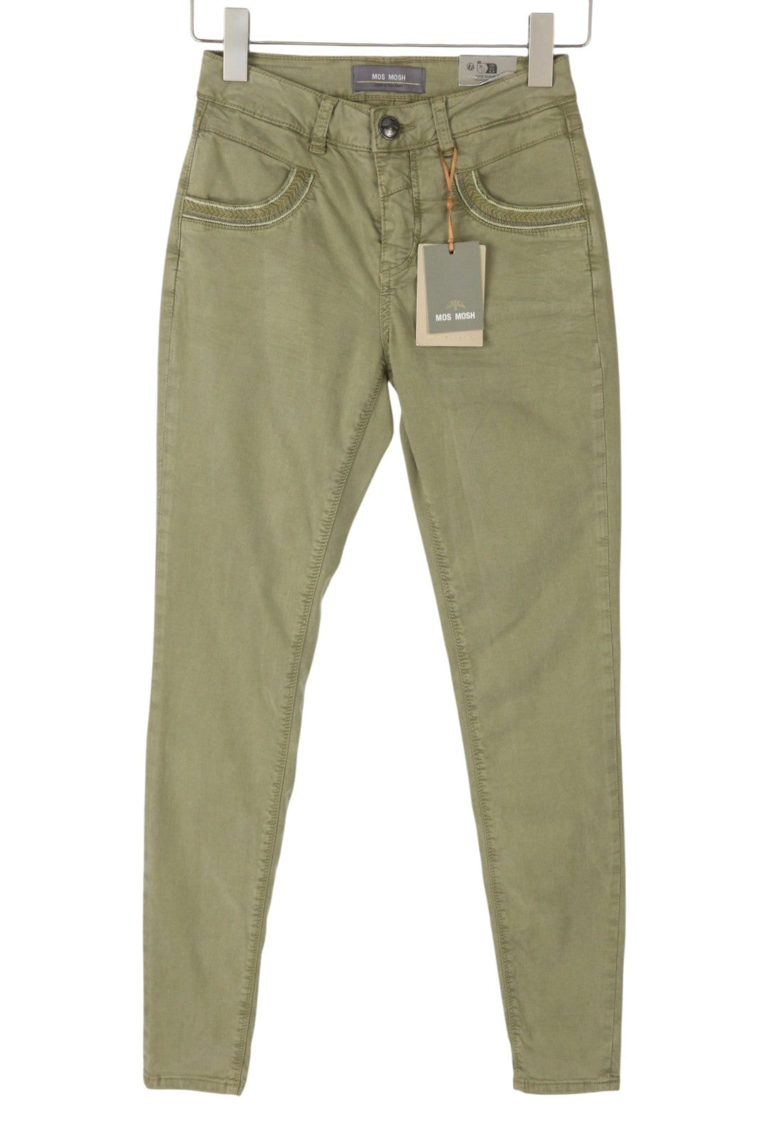 MOS MOSH Naomi Treasure Women Trousers W25 Green Zip Fly Skinny Fit