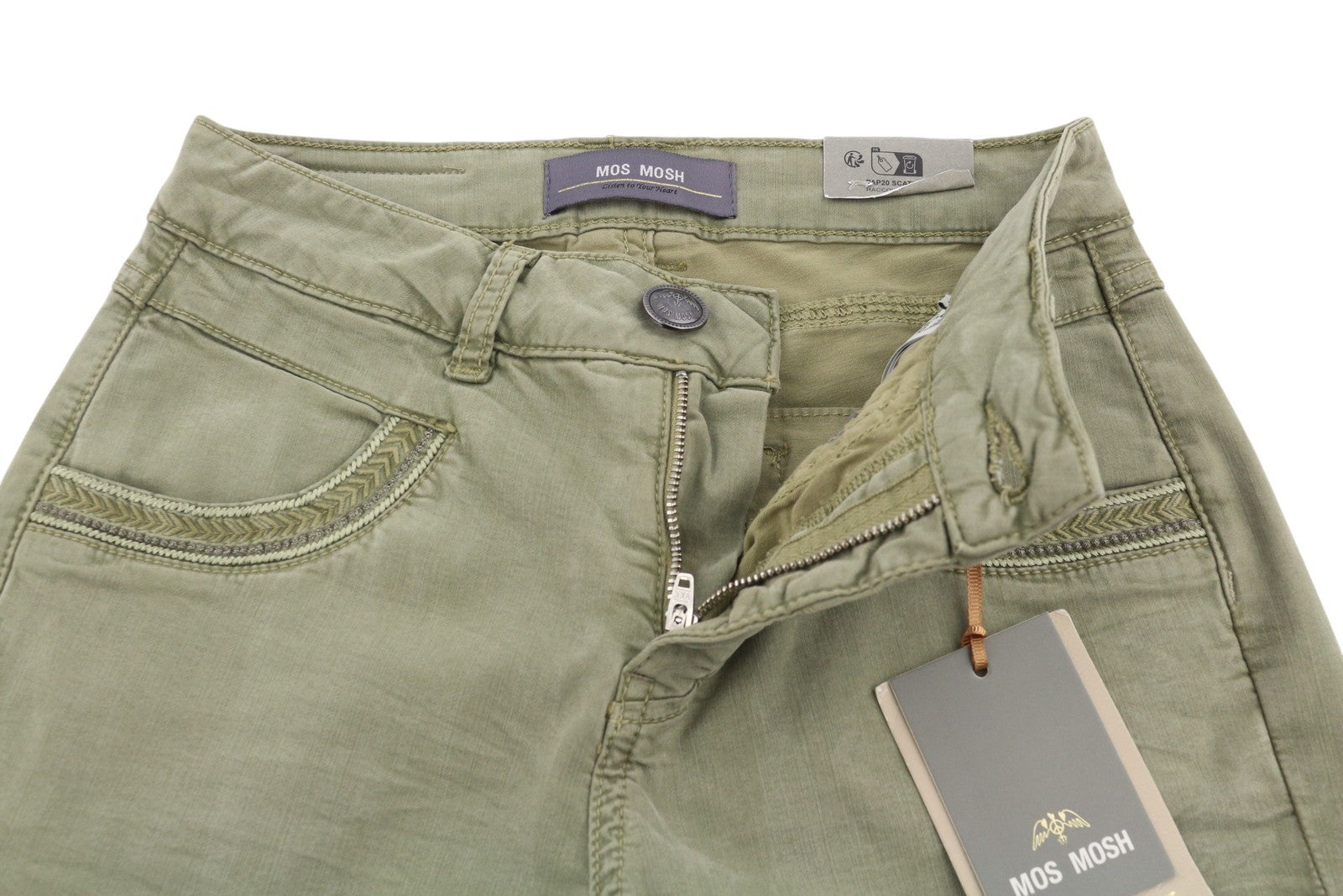 MOS MOSH Naomi Treasure Women Trousers W25 Green Zip Fly Skinny Fit