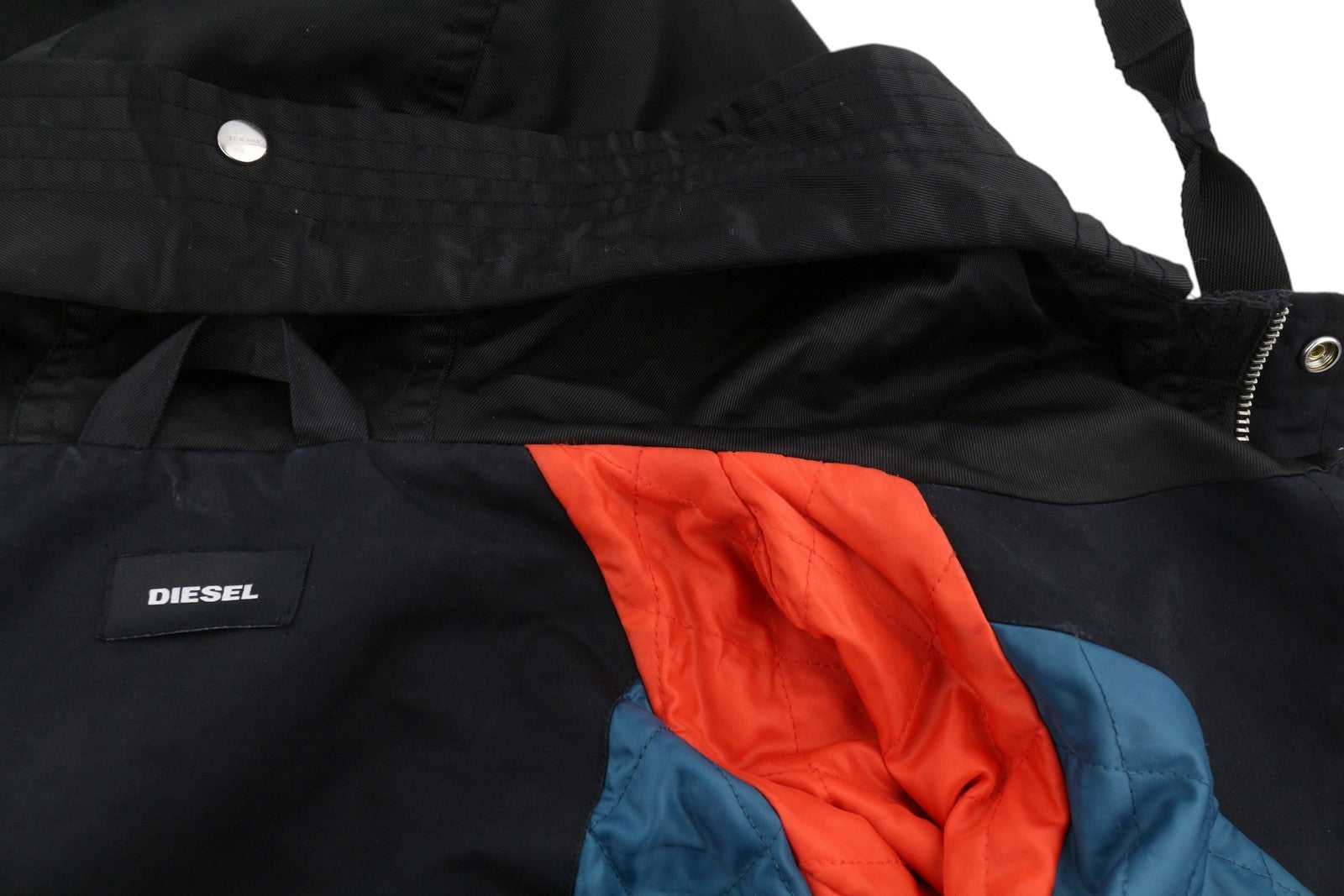 DIESEL Men Jacket 2XL Black Drawstring Waist Hooded Mid Length Parka