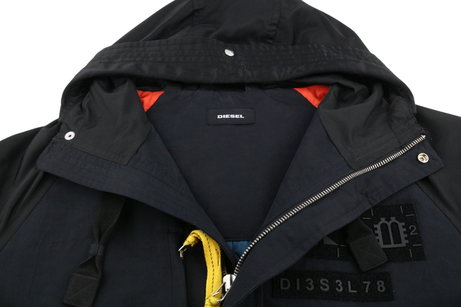 DIESEL Men Jacket 2XL Black Drawstring Waist Hooded Mid Length Parka