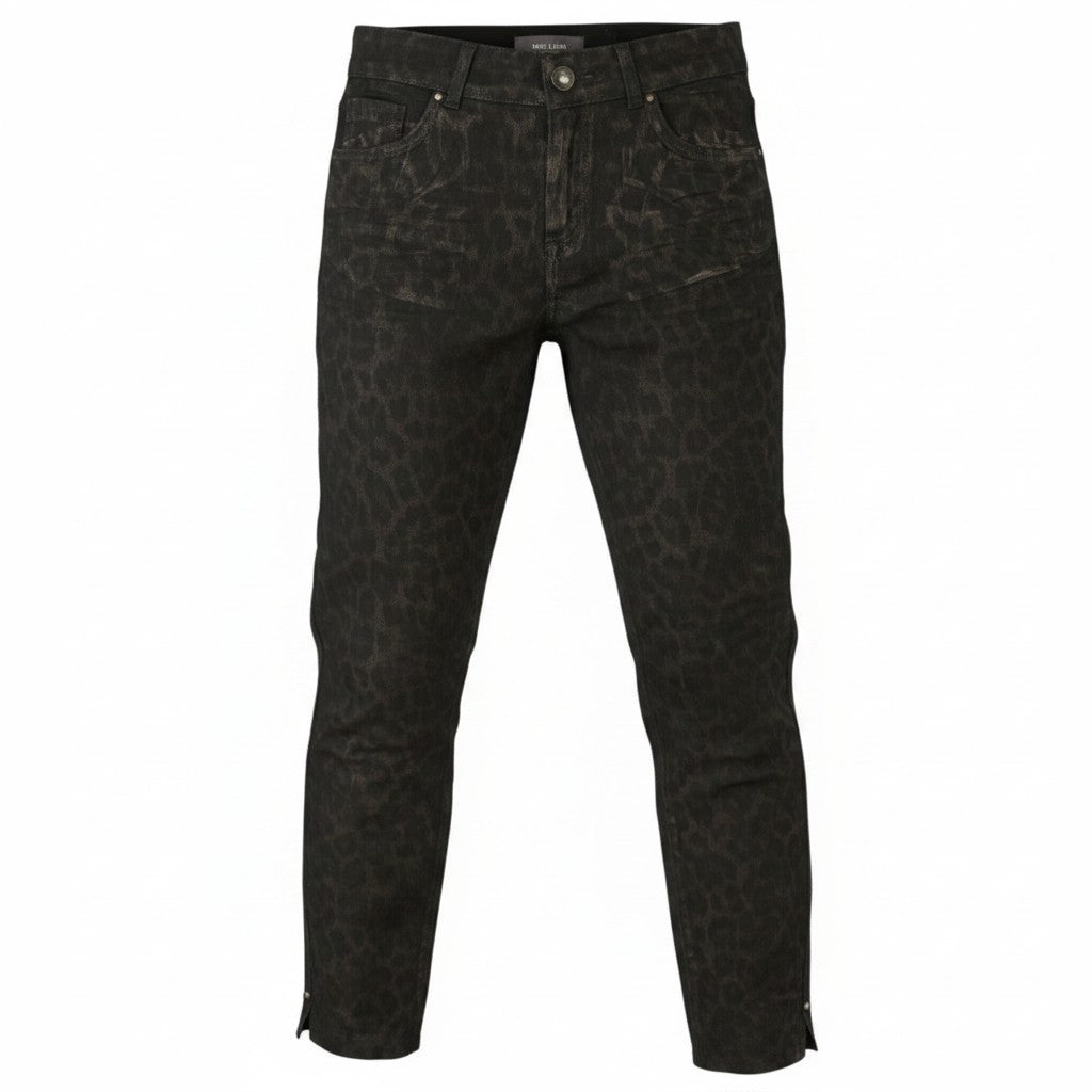 MOS MOSH Summer Animal Coated Women Jeans W26 Black Leopard Print Slim Fit